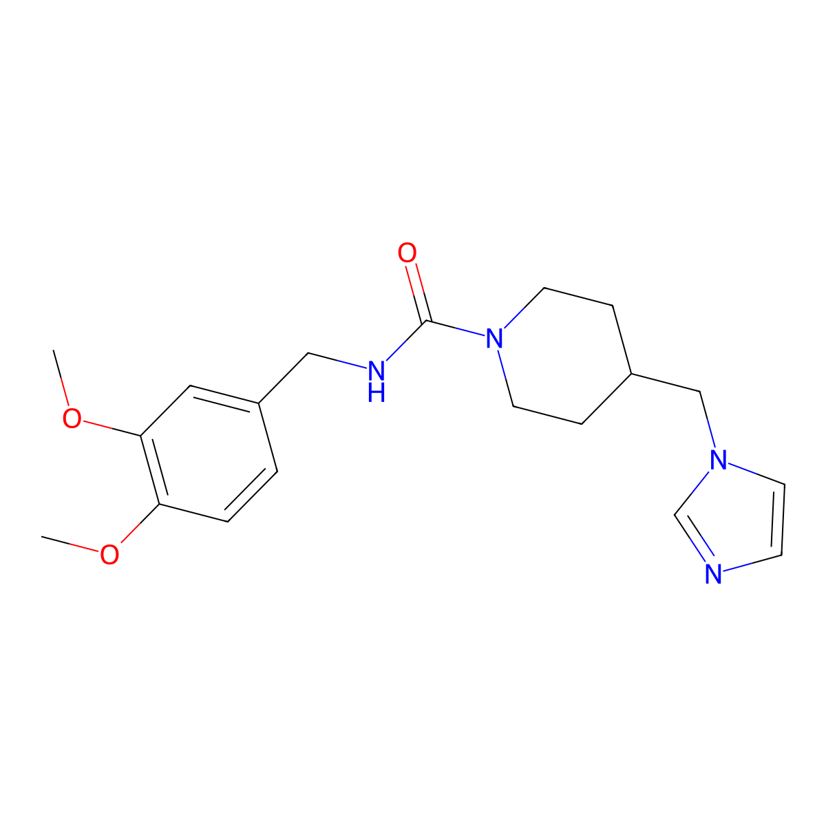 4-((1H-imidazol-1-yl)methyl)-N-(3,4-dimethoxybenzyl)piperidine-1-carboxamide molecular structure, CAS 1396748-39-2