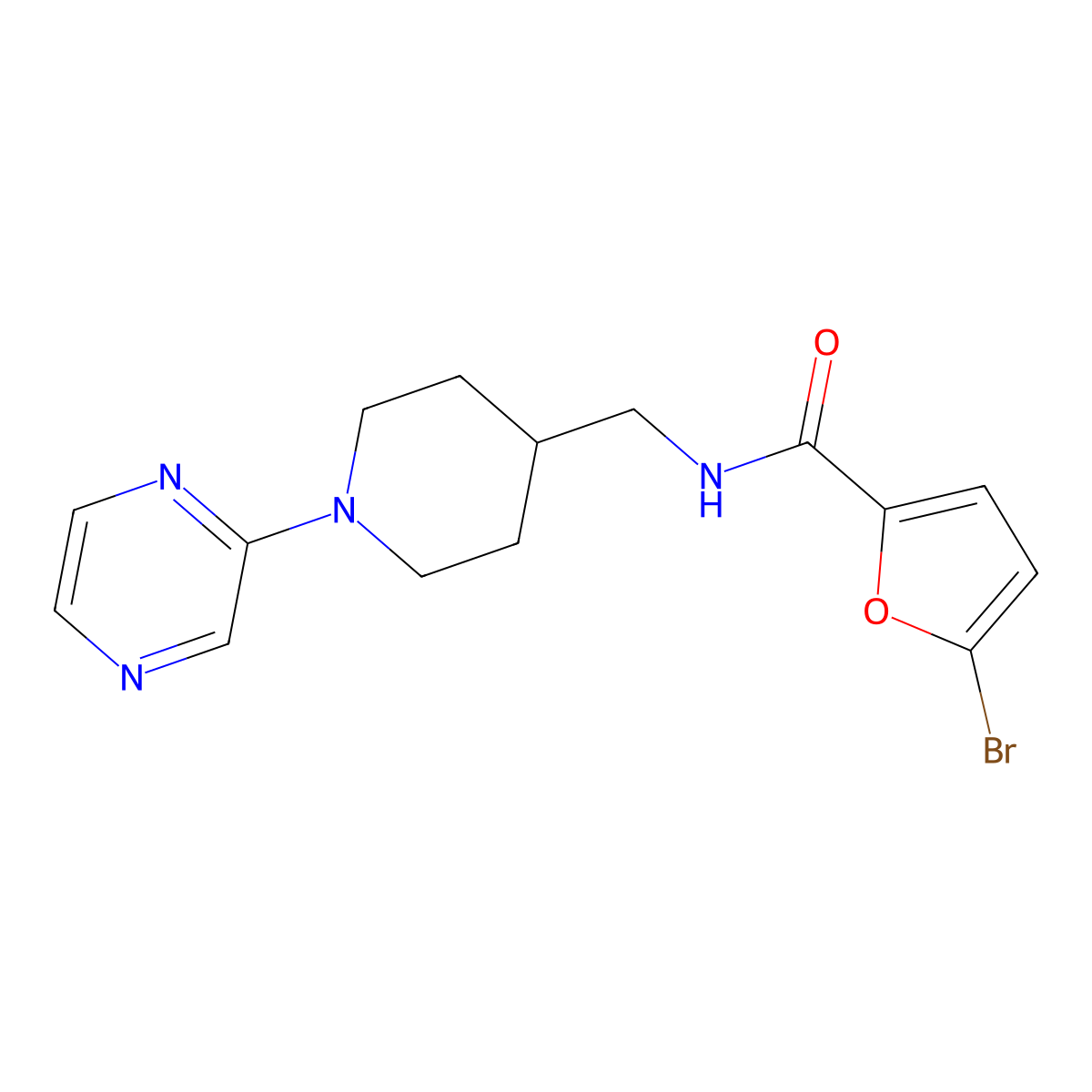 5-bromo-N-((1-(pyrazin-2-yl)piperidin-4-yl)methyl)furan-2-carboxamide molecular structure, CAS 1396748-43-8