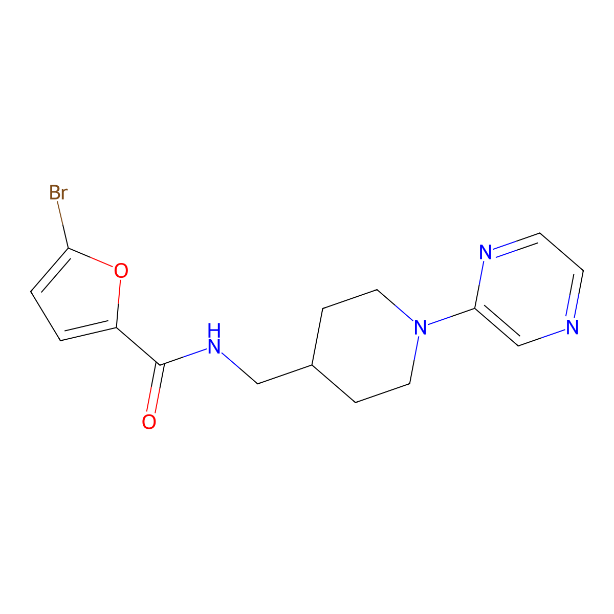 5-bromo-N-((1-(pyrazin-2-yl)piperidin-4-yl)methyl)furan-2-carboxamide molecular structure, CAS 1396748-43-8