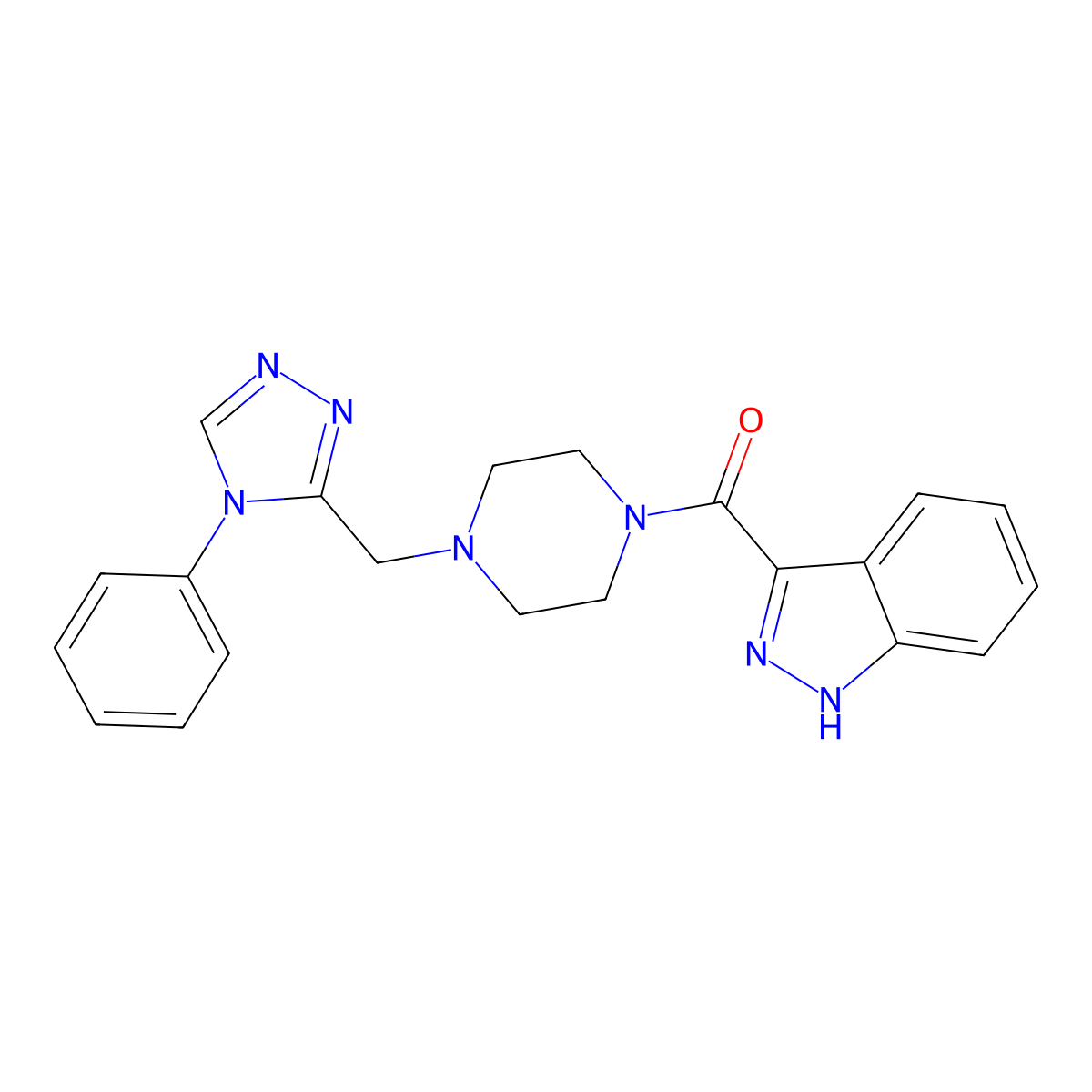 3-({4-[(4-phenyl-4H-1,2,4-triazol-3-yl)methyl]piperazin-1-yl}carbonyl)-1H-indazole molecular structure, CAS 1396748-54-1