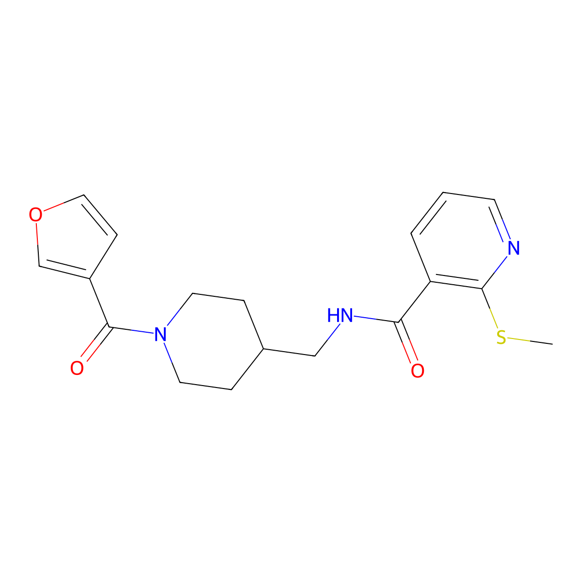 N-((1-(furan-3-carbonyl)piperidin-4-yl)methyl)-2-(methylthio)nicotinamide molecular structure, CAS 1396748-72-3