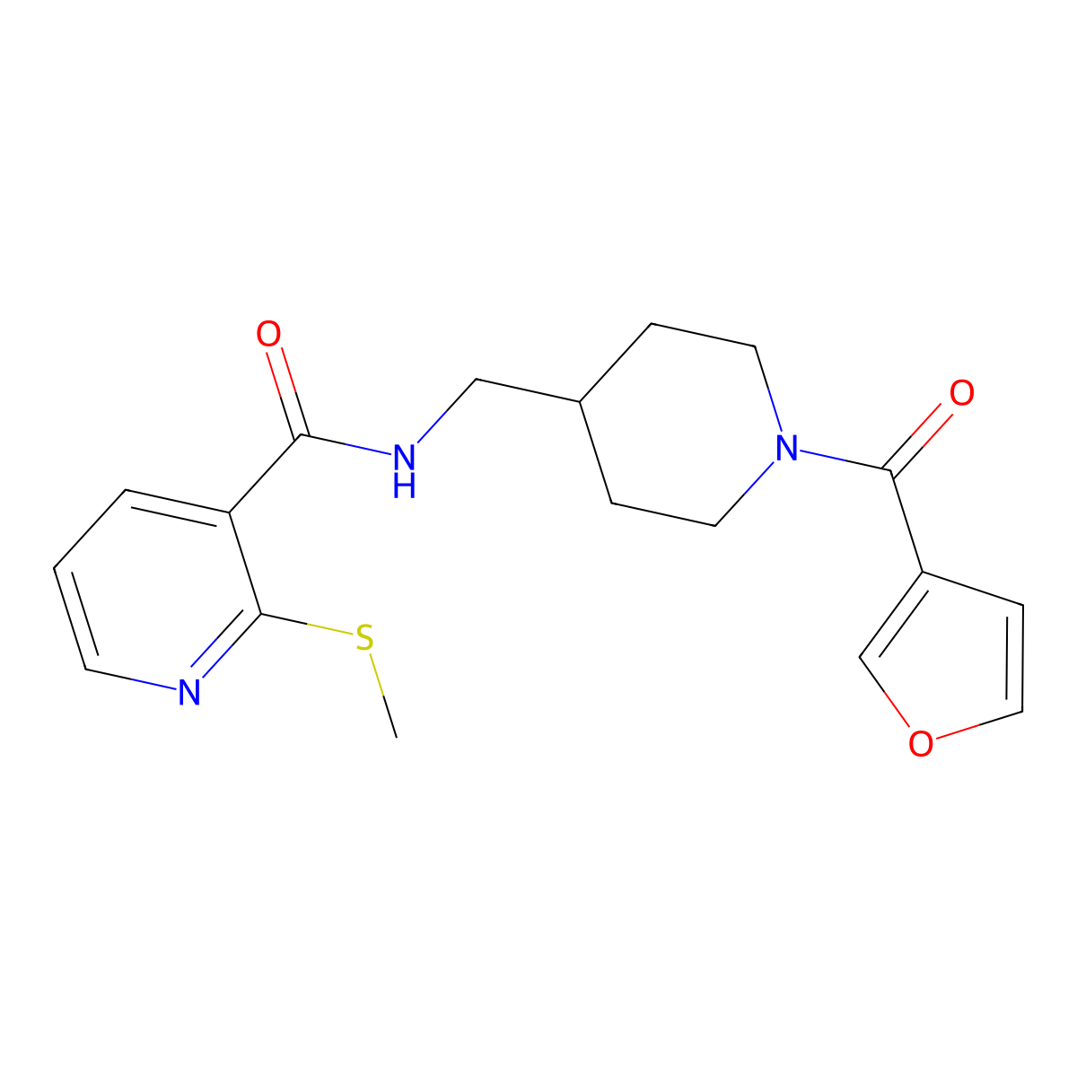 N-((1-(furan-3-carbonyl)piperidin-4-yl)methyl)-2-(methylthio)nicotinamide molecular structure, CAS 1396748-72-3