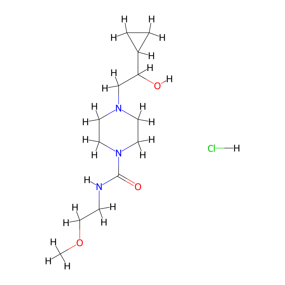 4-(2-cyclopropyl-2-hydroxyethyl)-N-(2-methoxyethyl)piperazine-1-carboxamide hydrochloride molecular structure, CAS 1396748-75-6