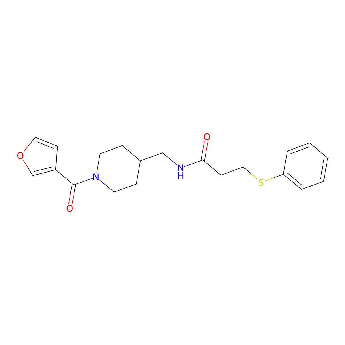 N-((1-(furan-3-carbonyl)piperidin-4-yl)methyl)-3-(phenylthio)propanamide molecular structure, CAS 1396748-77-8