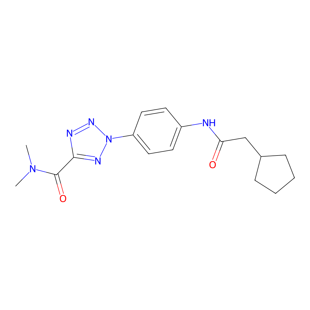 2-(4-(2-cyclopentylacetamido)phenyl)-N,N-dimethyl-2H-tetrazole-5-carboxamide molecular structure, CAS 1396748-79-0