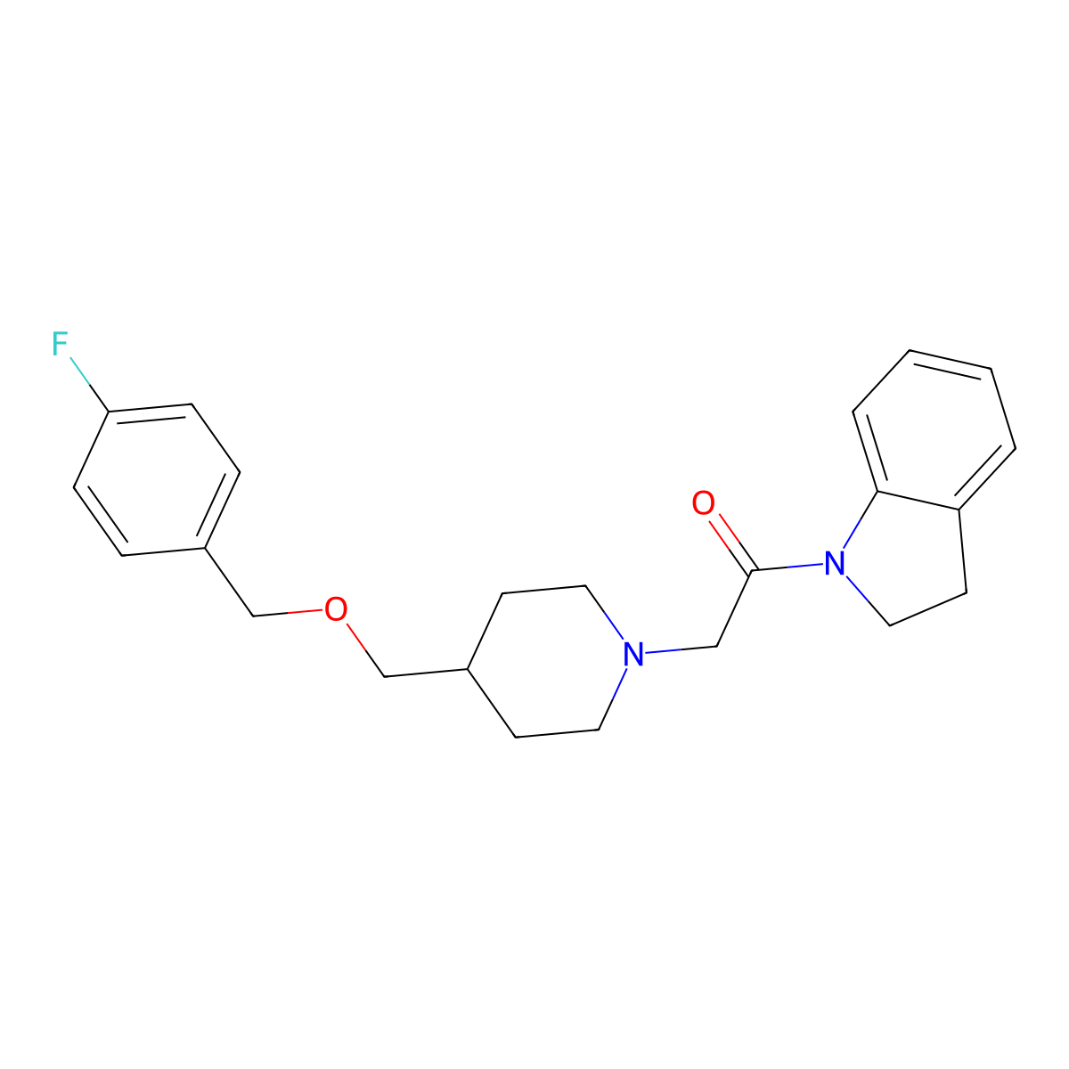 2-(4-(((4-Fluorobenzyl)oxy)methyl)piperidin-1-yl)-1-(indolin-1-yl)ethanone molecular structure, CAS 1396748-80-3