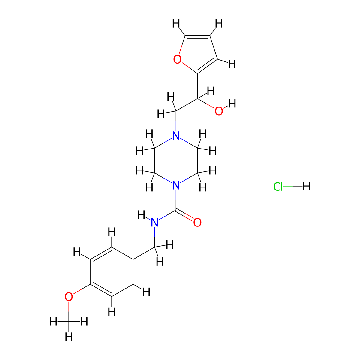 4-(2-(furan-2-yl)-2-hydroxyethyl)-N-(4-methoxybenzyl)piperazine-1-carboxamide hydrochloride molecular structure, CAS 1396748-81-4