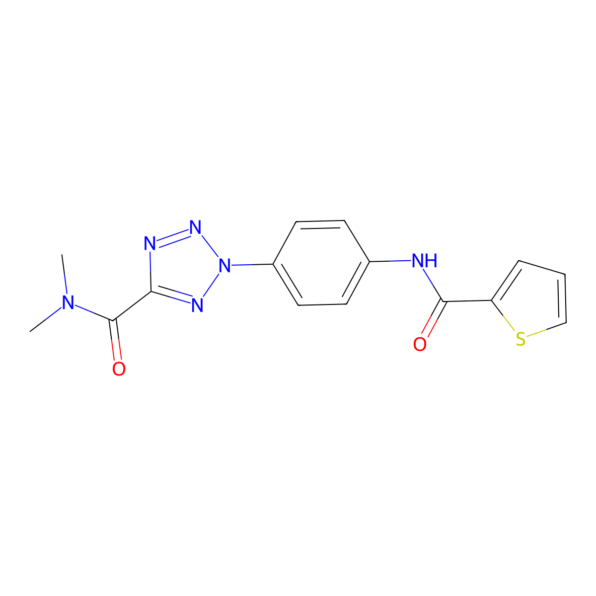 N,N-dimethyl-2-(4-(thiophene-2-carboxamido)phenyl)-2H-tetrazole-5-carboxamide molecular structure, CAS 1396748-87-0