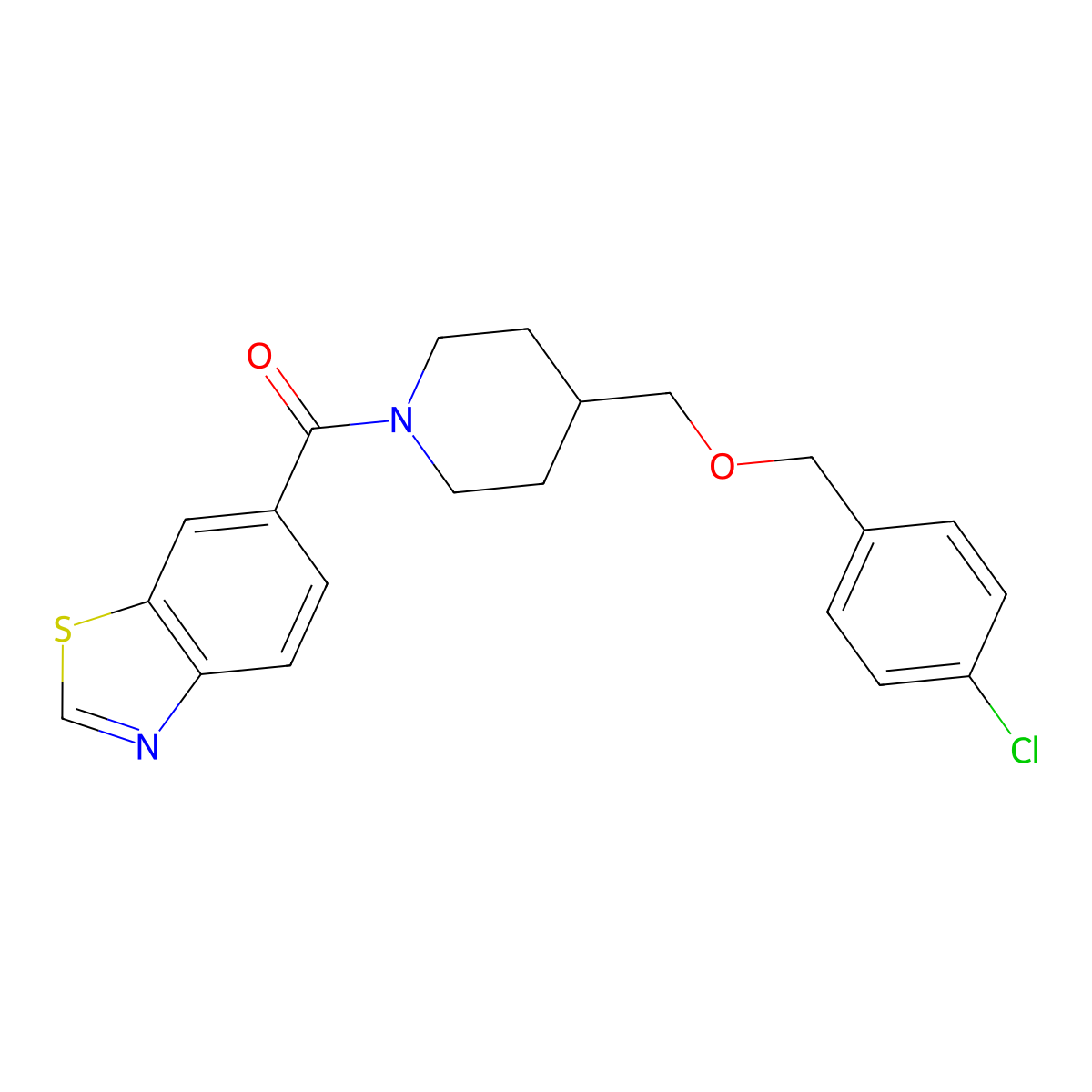 Benzo[d]thiazol-6-yl(4-(((4-chlorobenzyl)oxy)methyl)piperidin-1-yl)methanone molecular structure, CAS 1396748-90-5