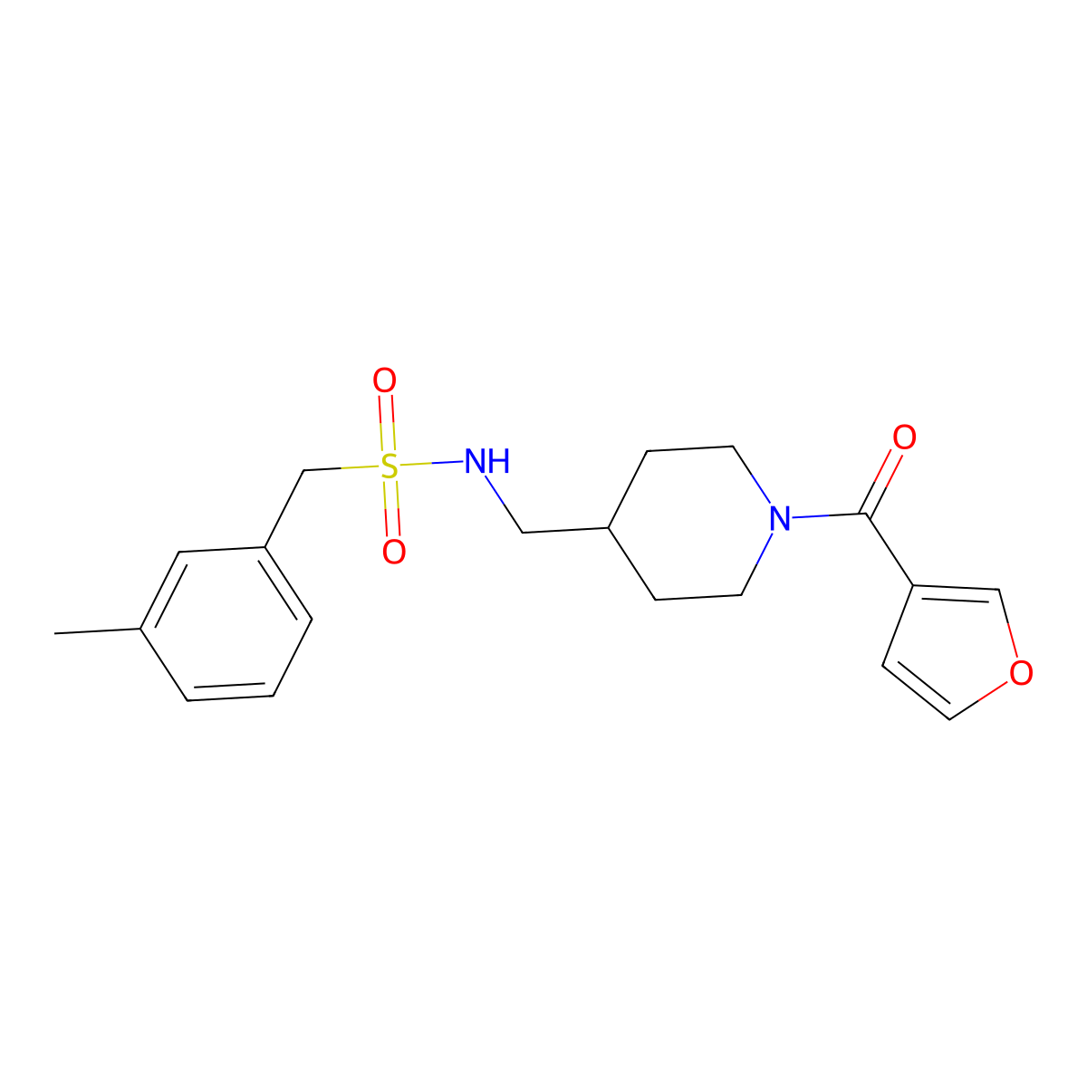 N-((1-(furan-3-carbonyl)piperidin-4-yl)methyl)-1-(m-tolyl)methanesulfonamide molecular structure, CAS 1396748-93-8