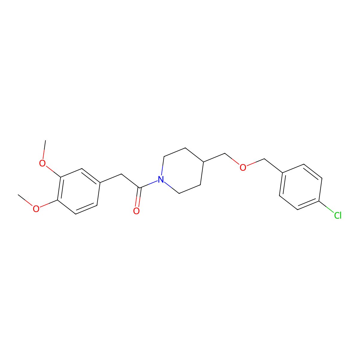 1-(4-(((4-Chlorobenzyl)oxy)methyl)piperidin-1-yl)-2-(3,4-dimethoxyphenyl)ethanone molecular structure, CAS 1396748-96-1