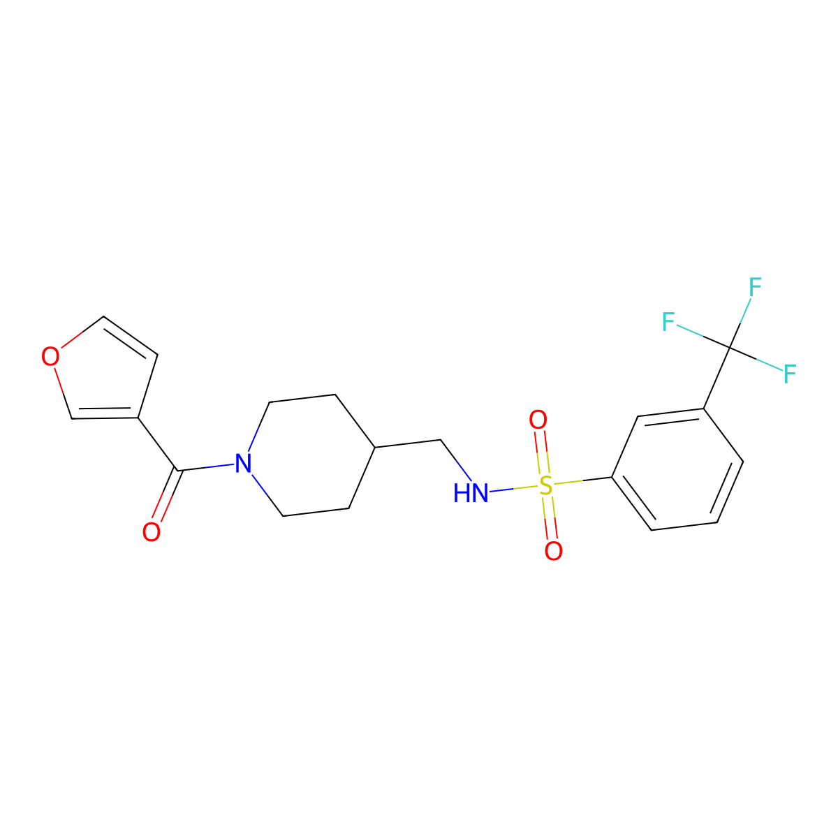 N-((1-(furan-3-carbonyl)piperidin-4-yl)methyl)-3-(trifluoromethyl)benzenesulfonamide molecular structure, CAS 1396749-00-0