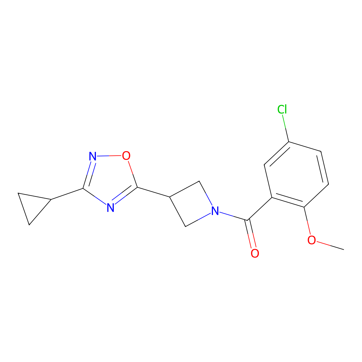 (5-Chloro-2-methoxyphenyl)(3-(3-cyclopropyl-1,2,4-oxadiazol-5-yl)azetidin-1-yl)methanone molecular structure, CAS 1396749-01-1