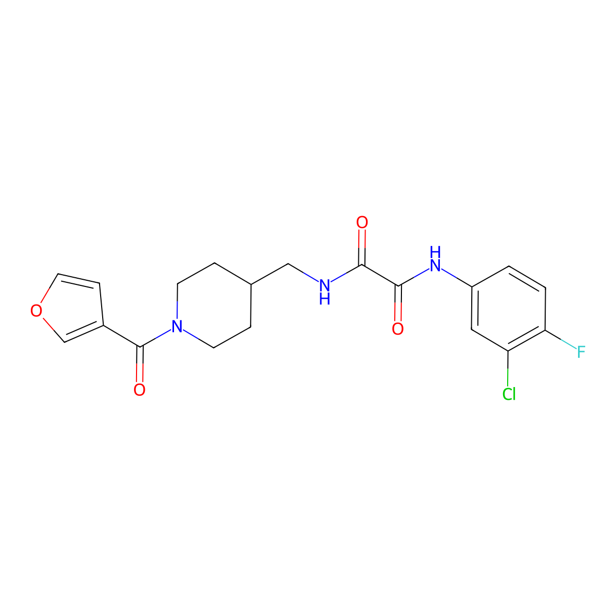 N1-(3-chloro-4-fluorophenyl)-N2-((1-(furan-3-carbonyl)piperidin-4-yl)methyl)oxalamide molecular structure, CAS 1396749-12-4