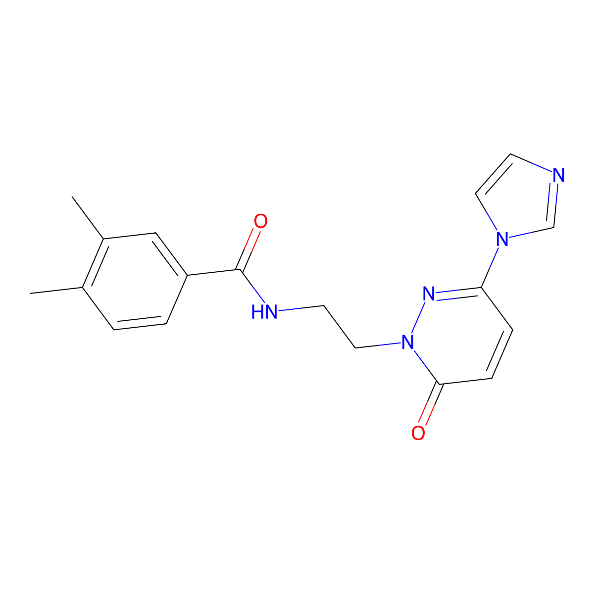 N-(2-(3-(1H-imidazol-1-yl)-6-oxopyridazin-1(6H)-yl)ethyl)-3,4-dimethylbenzamide molecular structure, CAS 1396749-16-8