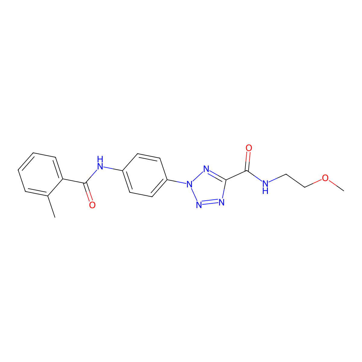 N-(2-methoxyethyl)-2-(4-(2-methylbenzamido)phenyl)-2H-tetrazole-5-carboxamide molecular structure, CAS 1396749-19-1