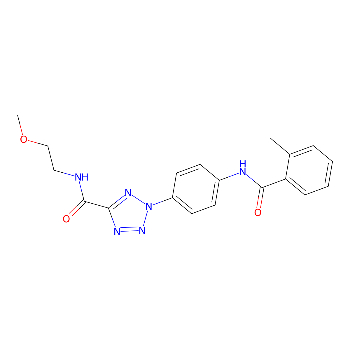N-(2-methoxyethyl)-2-(4-(2-methylbenzamido)phenyl)-2H-tetrazole-5-carboxamide molecular structure, CAS 1396749-19-1