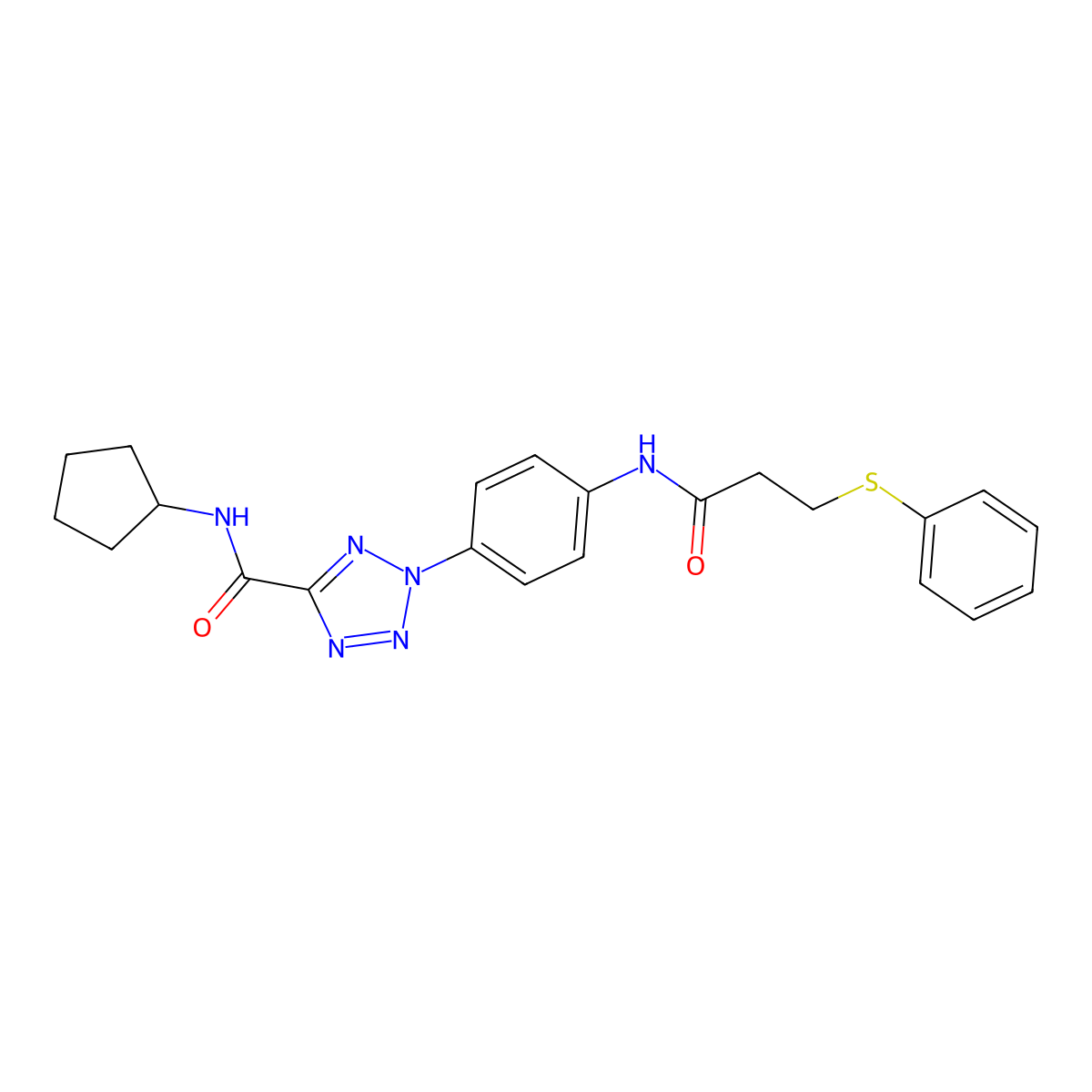 N-cyclopentyl-2-(4-(3-(phenylthio)propanamido)phenyl)-2H-tetrazole-5-carboxamide molecular structure, CAS 1396749-28-2