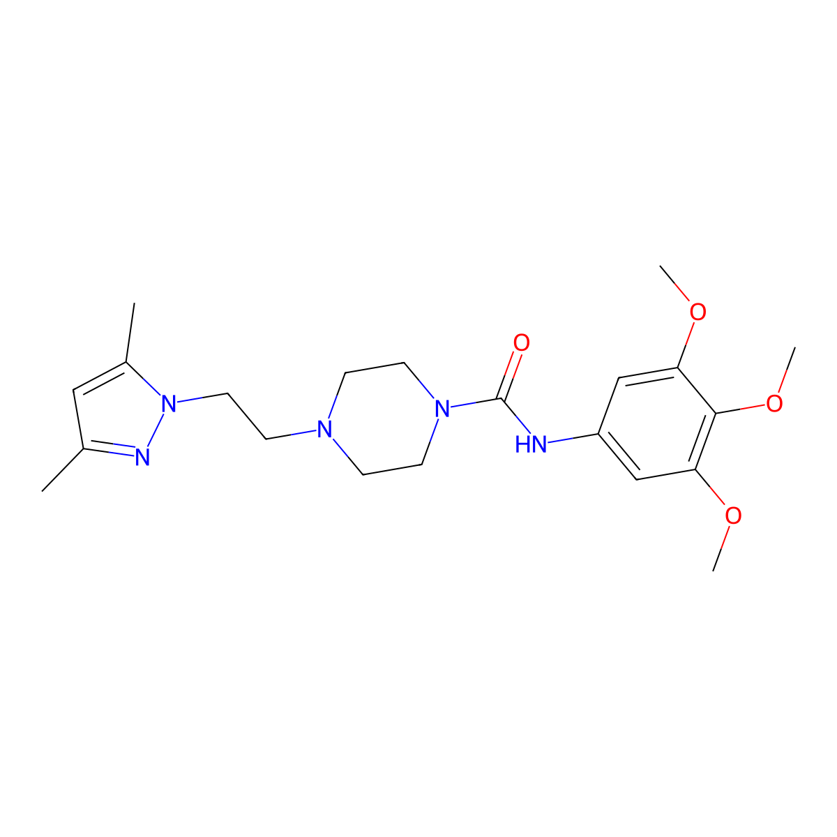 4-[2-(3,5-dimethyl-1H-pyrazol-1-yl)ethyl]-N-(3,4,5-trimethoxyphenyl)piperazine-1-carboxamide molecular structure, CAS 1396749-35-1