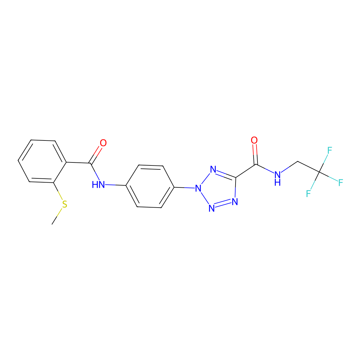 2-(4-(2-(methylthio)benzamido)phenyl)-N-(2,2,2-trifluoroethyl)-2H-tetrazole-5-carboxamide molecular structure, CAS 1396749-36-2
