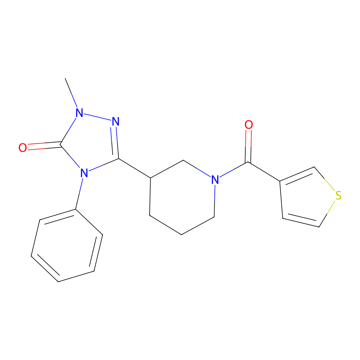 1-methyl-4-phenyl-3-(1-(thiophene-3-carbonyl)piperidin-3-yl)-1H-1,2,4-triazol-5(4H)-one molecular structure, CAS 1396749-37-3