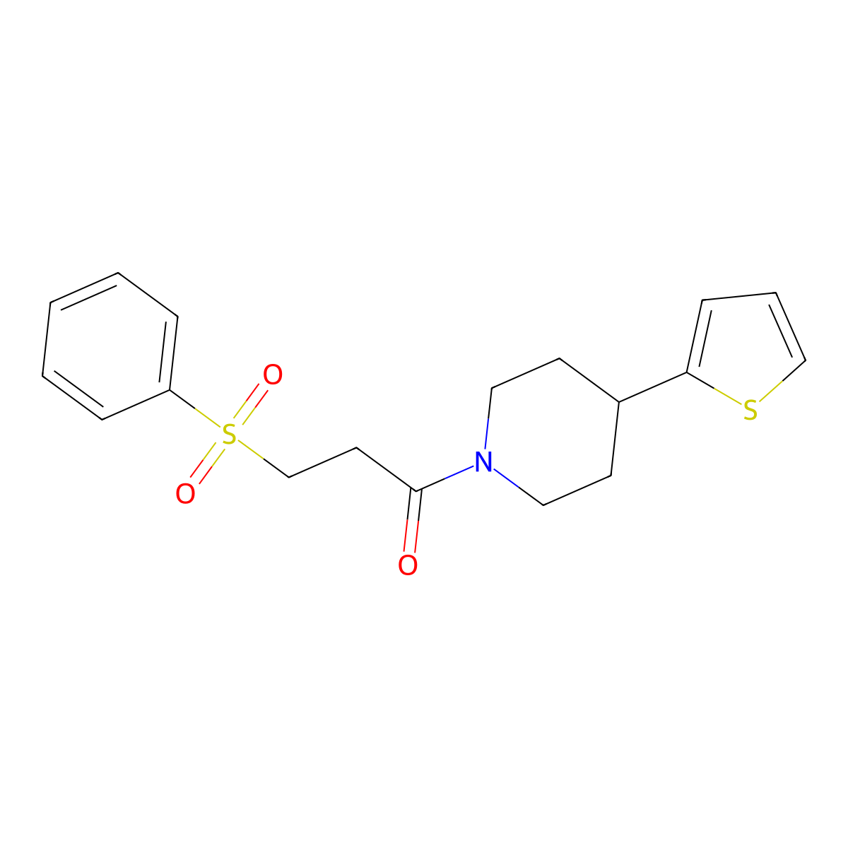 3-(Phenylsulfonyl)-1-(4-(thiophen-2-yl)piperidin-1-yl)propan-1-one molecular structure, CAS 1396749-46-4