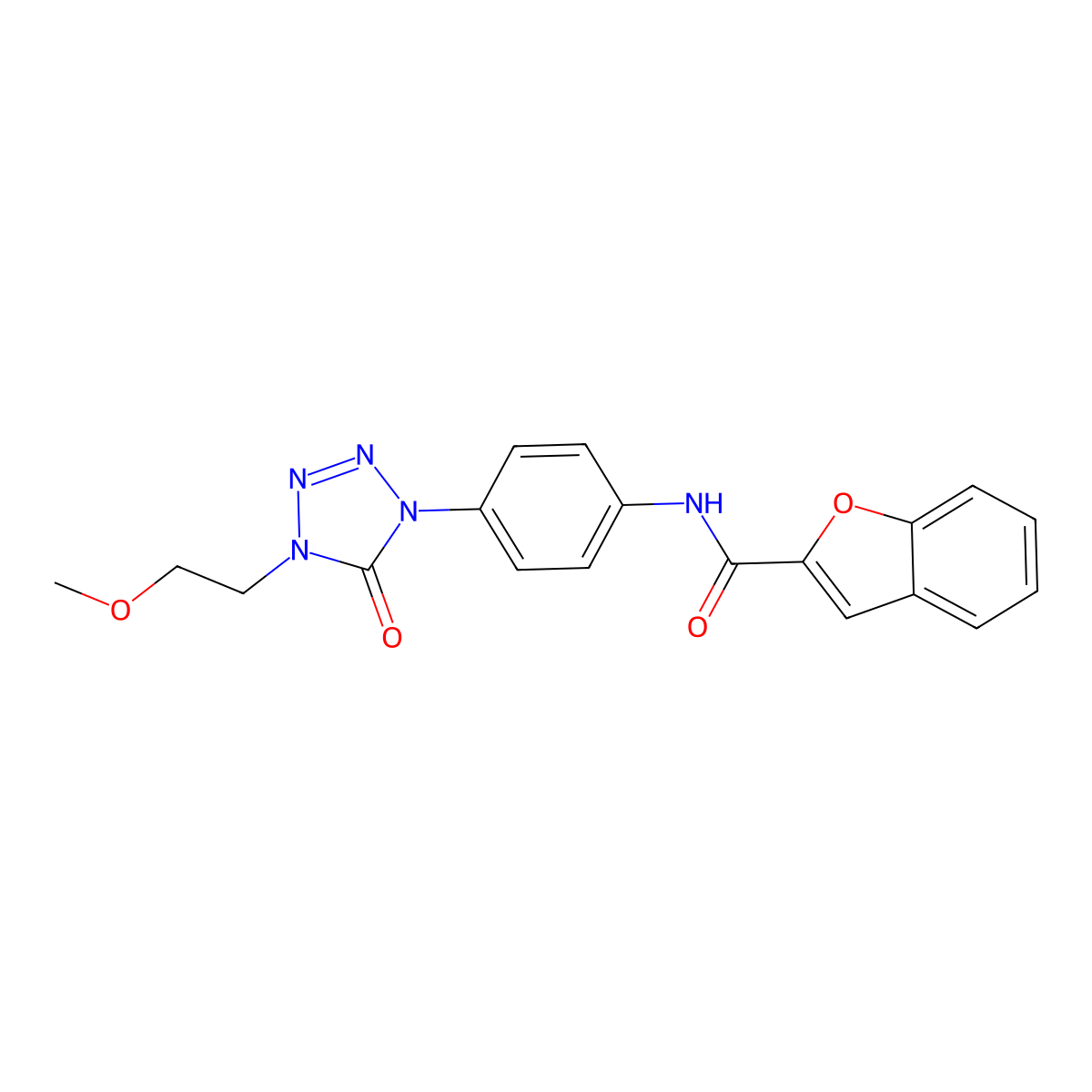 N-(4-(4-(2-methoxyethyl)-5-oxo-4,5-dihydro-1H-tetrazol-1-yl)phenyl)benzofuran-2-carboxamide molecular structure, CAS 1396749-51-1
