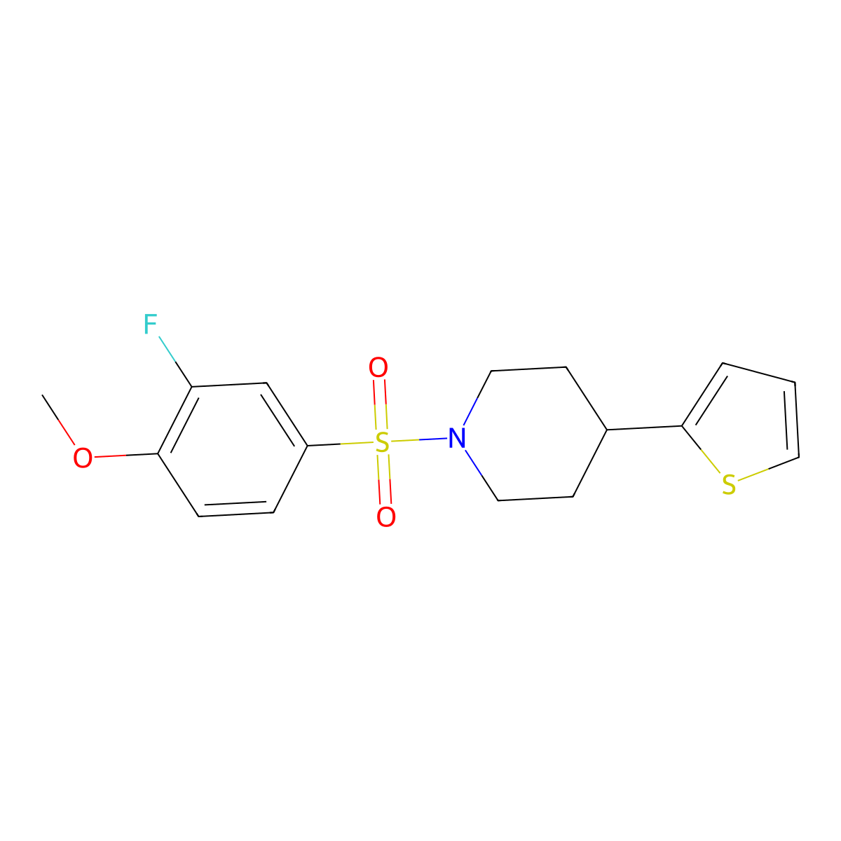 1-((3-Fluoro-4-methoxyphenyl)sulfonyl)-4-(thiophen-2-yl)piperidine molecular structure, CAS 1396749-53-3