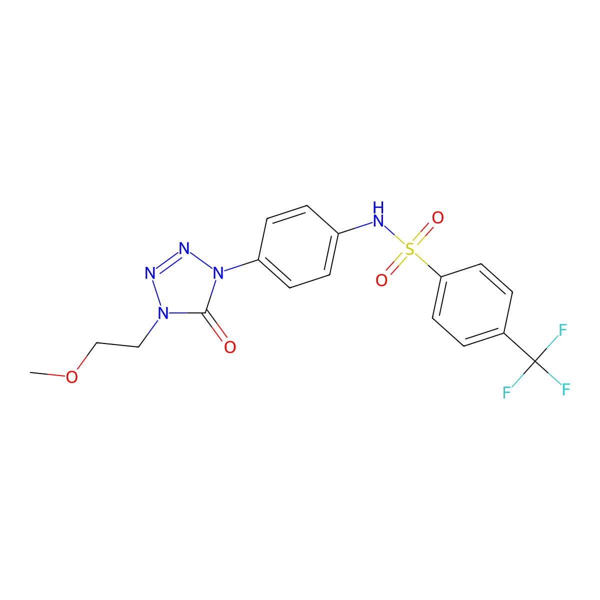 N-(4-(4-(2-methoxyethyl)-5-oxo-4,5-dihydro-1H-tetrazol-1-yl)phenyl)-4-(trifluoromethyl)benzenesulfonamide molecular structure, CAS 1396749-58-8
