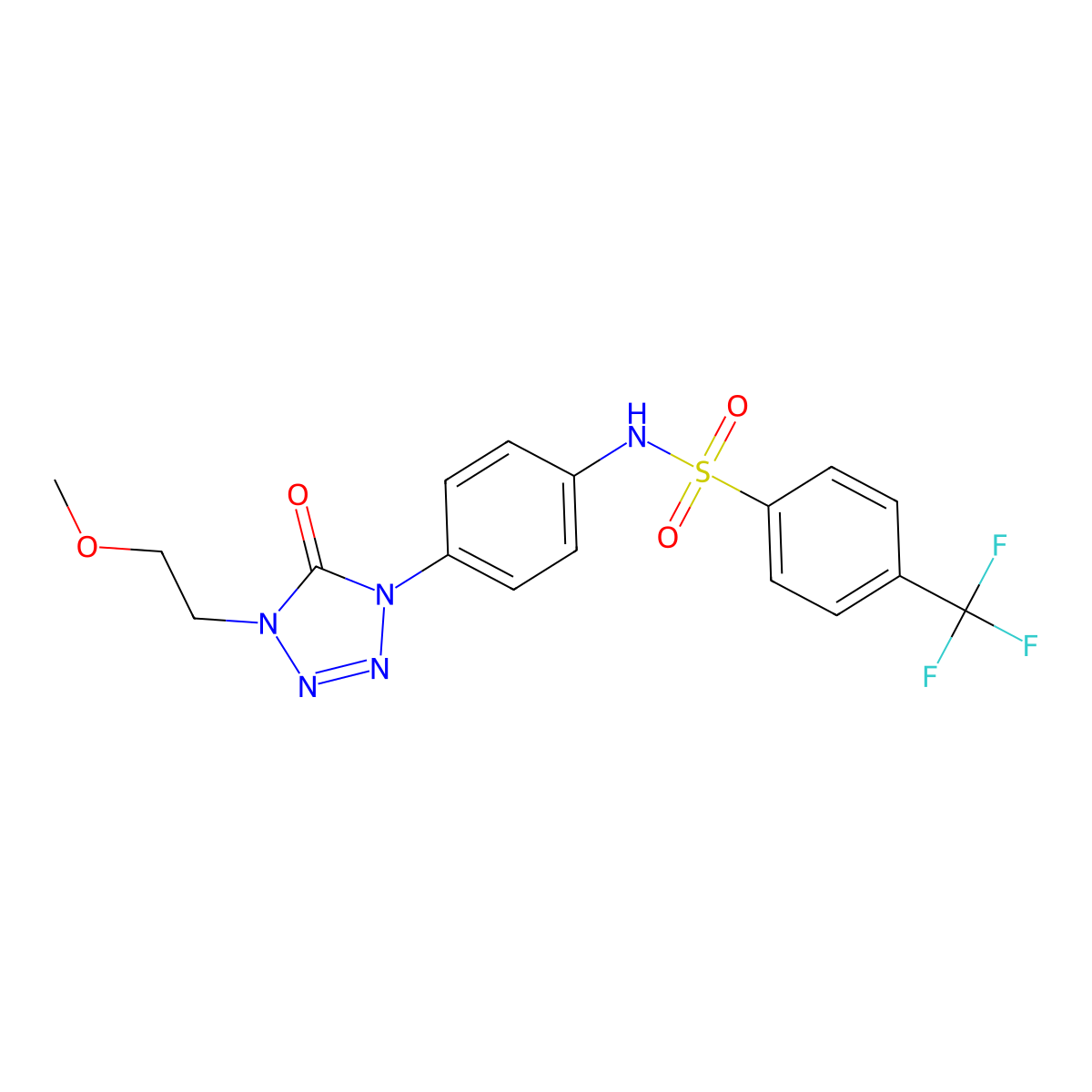 N-(4-(4-(2-methoxyethyl)-5-oxo-4,5-dihydro-1H-tetrazol-1-yl)phenyl)-4-(trifluoromethyl)benzenesulfonamide molecular structure, CAS 1396749-58-8
