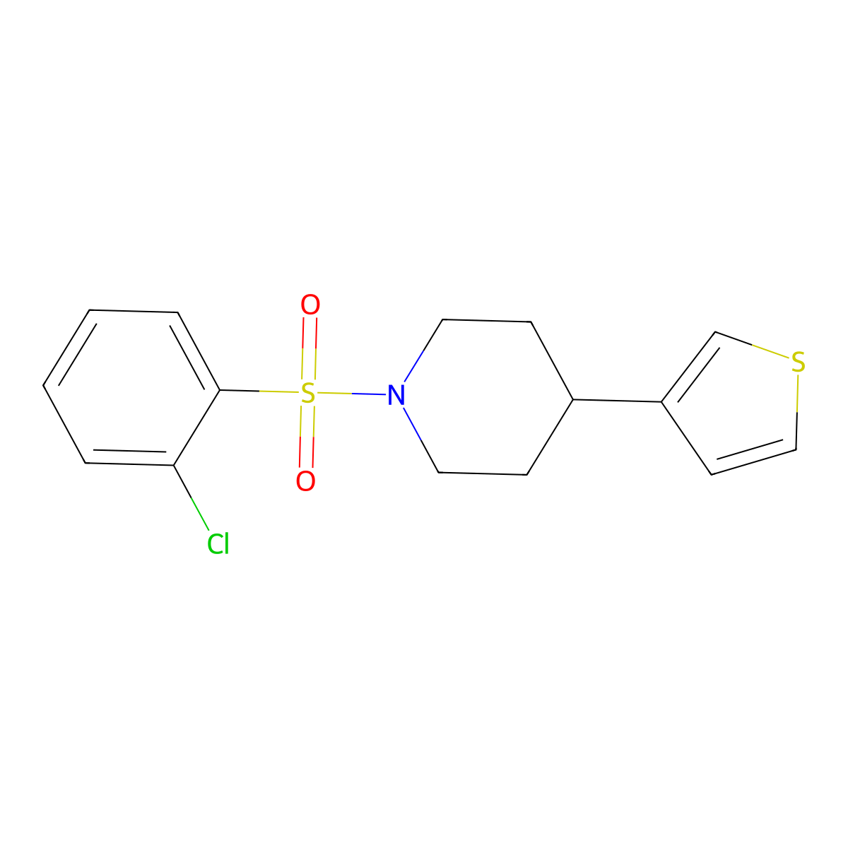 1-((2-Chlorophenyl)sulfonyl)-4-(thiophen-3-yl)piperidine molecular structure, CAS 1396749-63-5