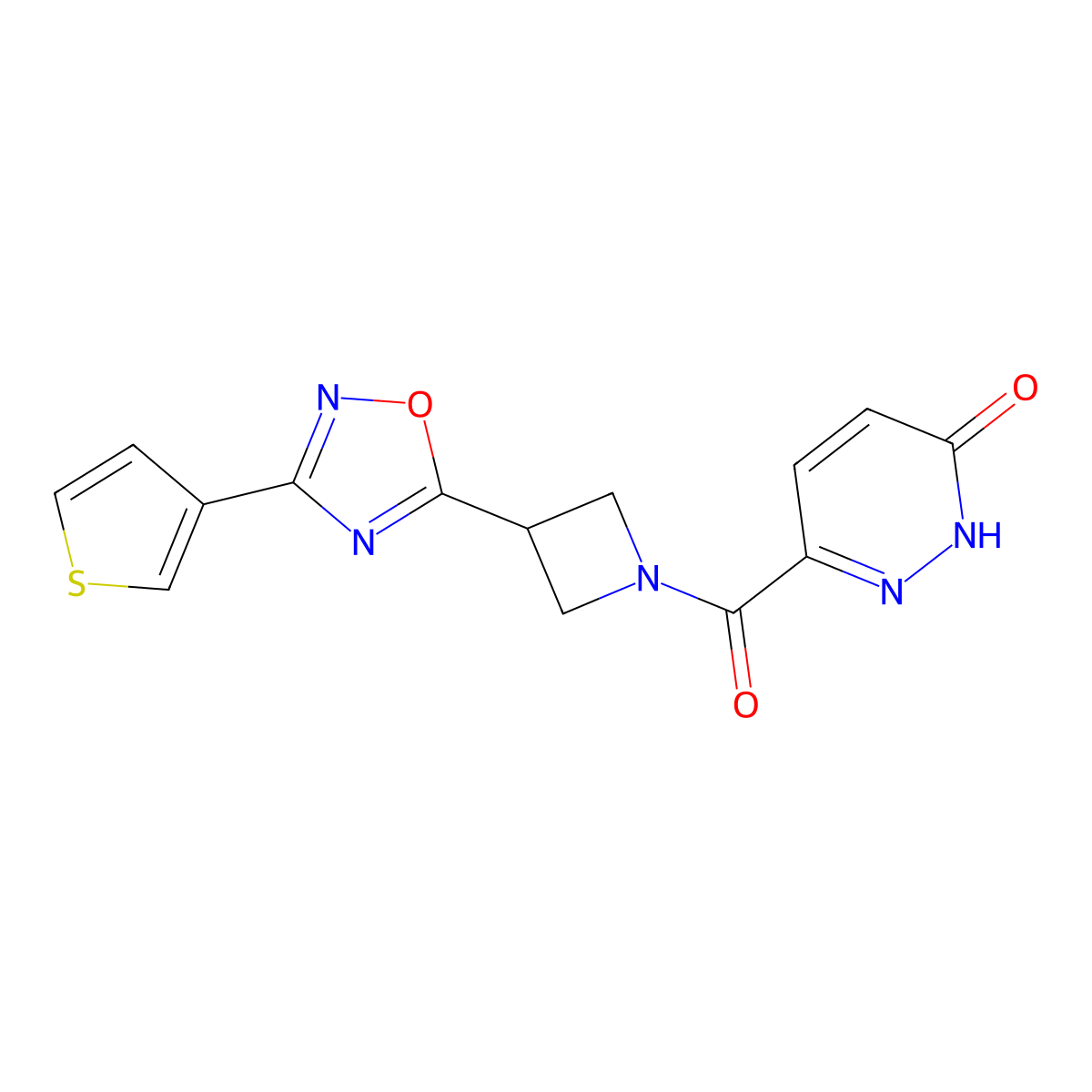 6-(3-(3-(thiophen-3-yl)-1,2,4-oxadiazol-5-yl)azetidine-1-carbonyl)pyridazin-3(2H)-one molecular structure, CAS 1396749-71-5