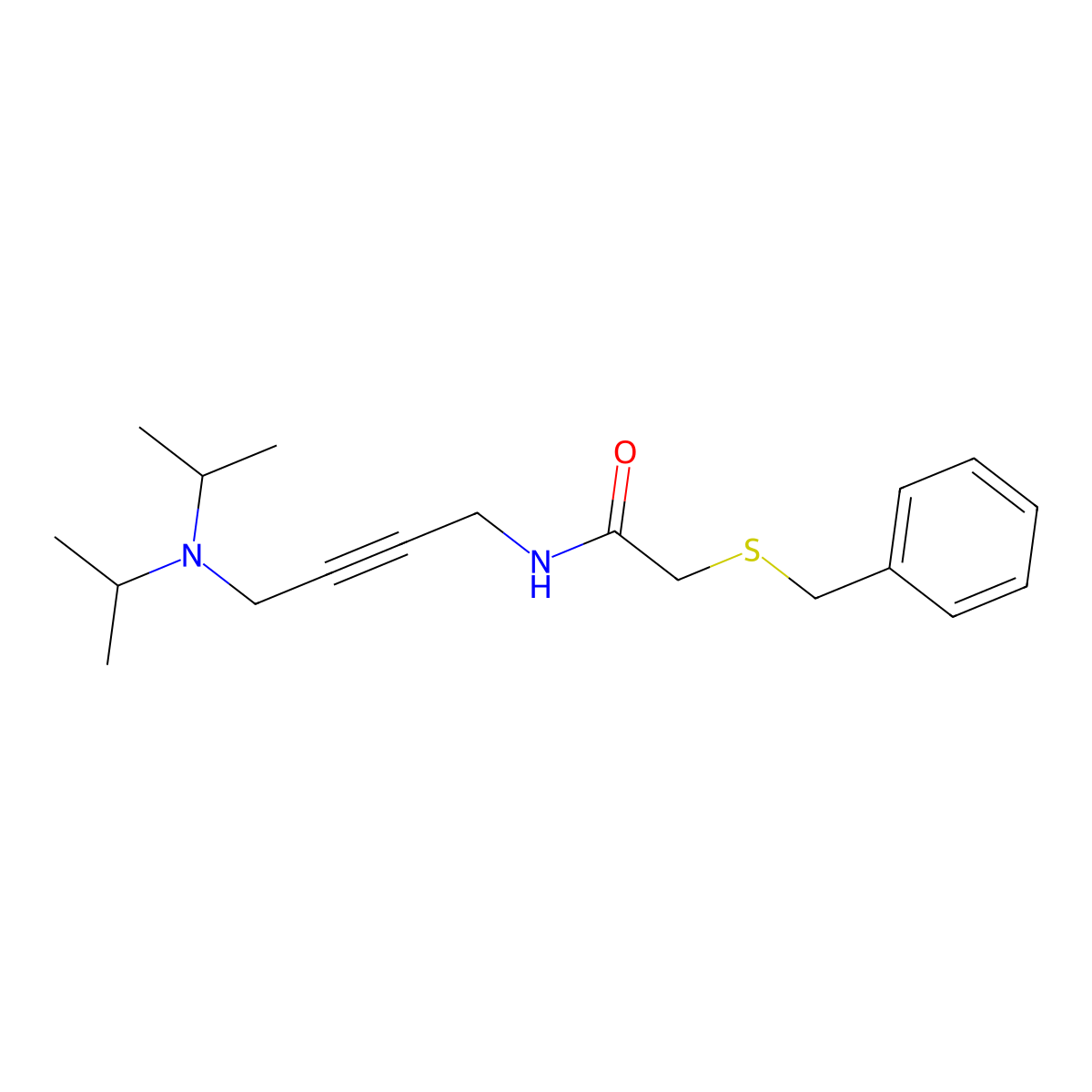 2-(benzylthio)-N-(4-(diisopropylamino)but-2-yn-1-yl)acetamide molecular structure, CAS 1396749-74-8