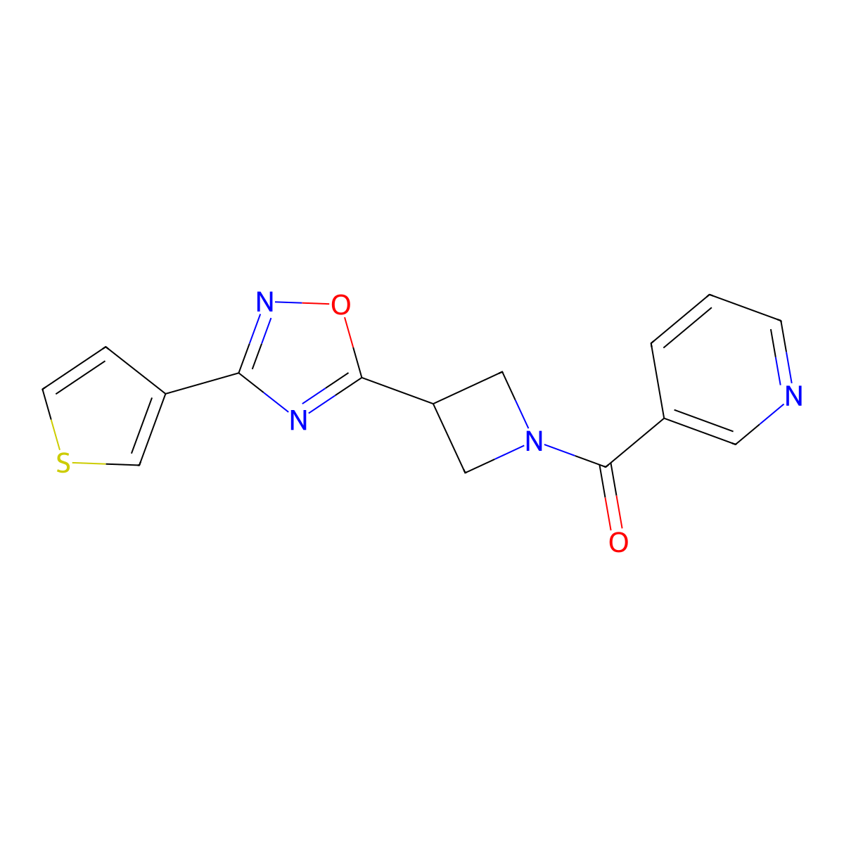 Pyridin-3-yl(3-(3-(thiophen-3-yl)-1,2,4-oxadiazol-5-yl)azetidin-1-yl)methanone molecular structure, CAS 1396749-75-9