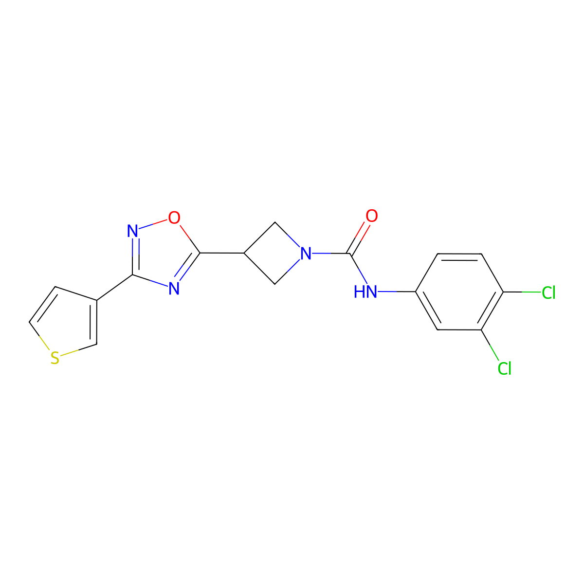 N-(3,4-dichlorophenyl)-3-(3-(thiophen-3-yl)-1,2,4-oxadiazol-5-yl)azetidine-1-carboxamide molecular structure, CAS 1396749-87-3