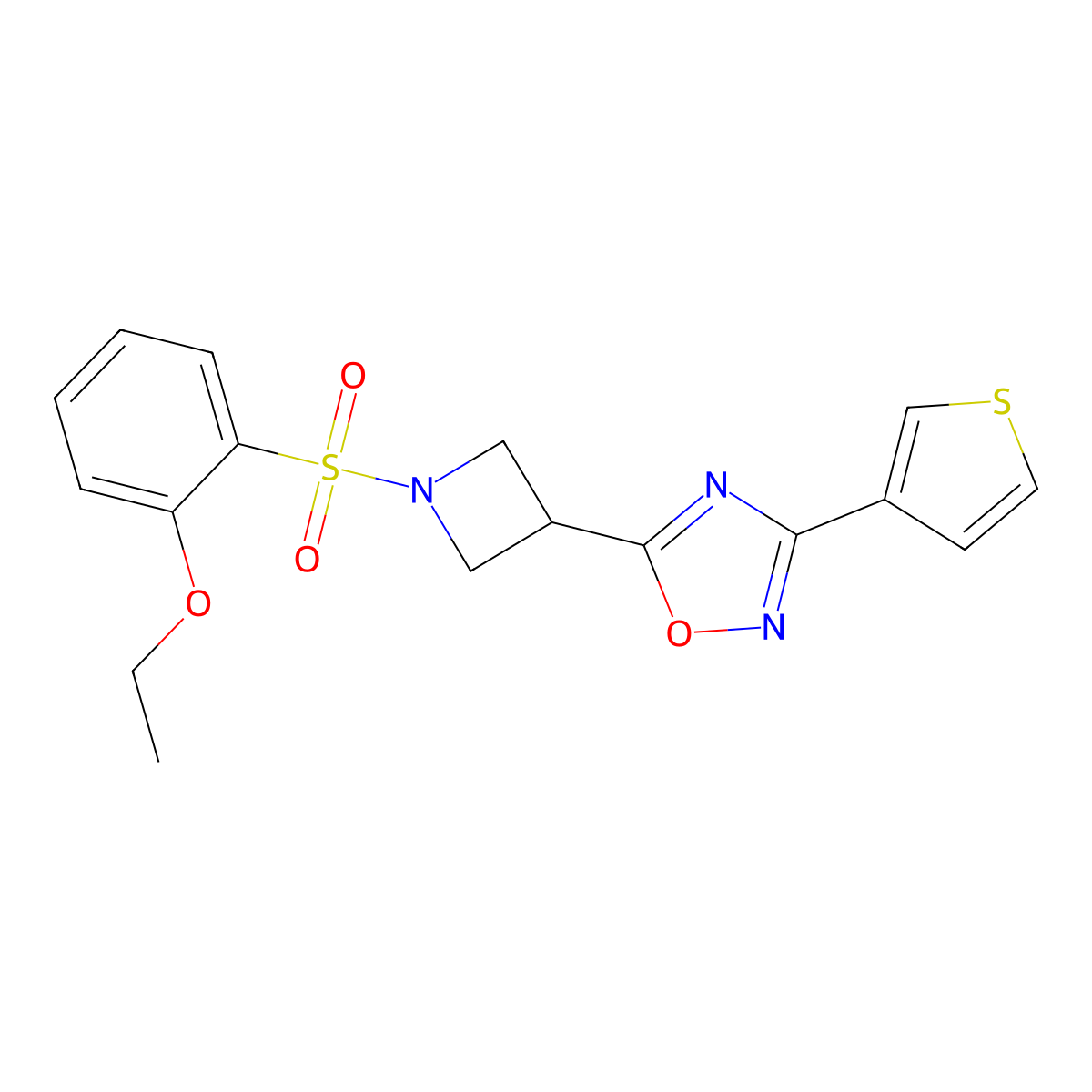 5-(1-((2-Ethoxyphenyl)sulfonyl)azetidin-3-yl)-3-(thiophen-3-yl)-1,2,4-oxadiazole molecular structure, CAS 1396749-92-0