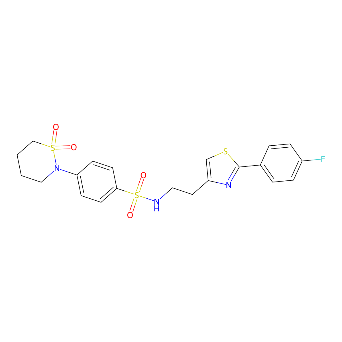 4-(1,1-dioxido-1,2-thiazinan-2-yl)-N-(2-(2-(4-fluorophenyl)thiazol-4-yl)ethyl)benzenesulfonamide molecular structure, CAS 1396749-93-1