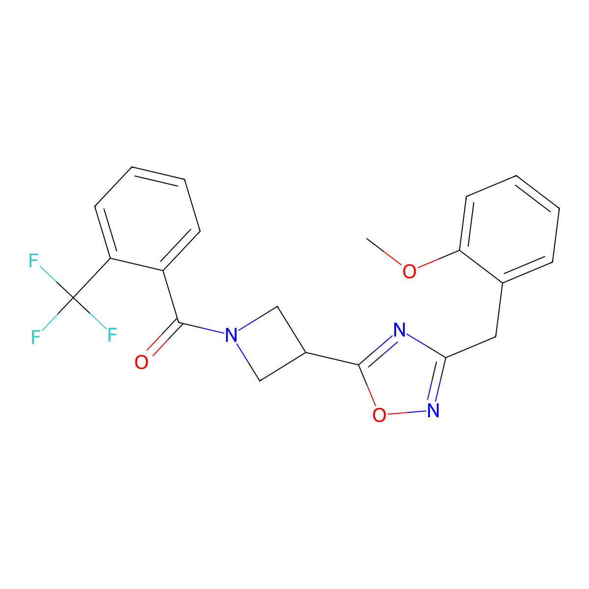 (3-(3-(2-Methoxybenzyl)-1,2,4-oxadiazol-5-yl)azetidin-1-yl)(2-(trifluoromethyl)phenyl)methanone molecular structure, CAS 1396749-98-6