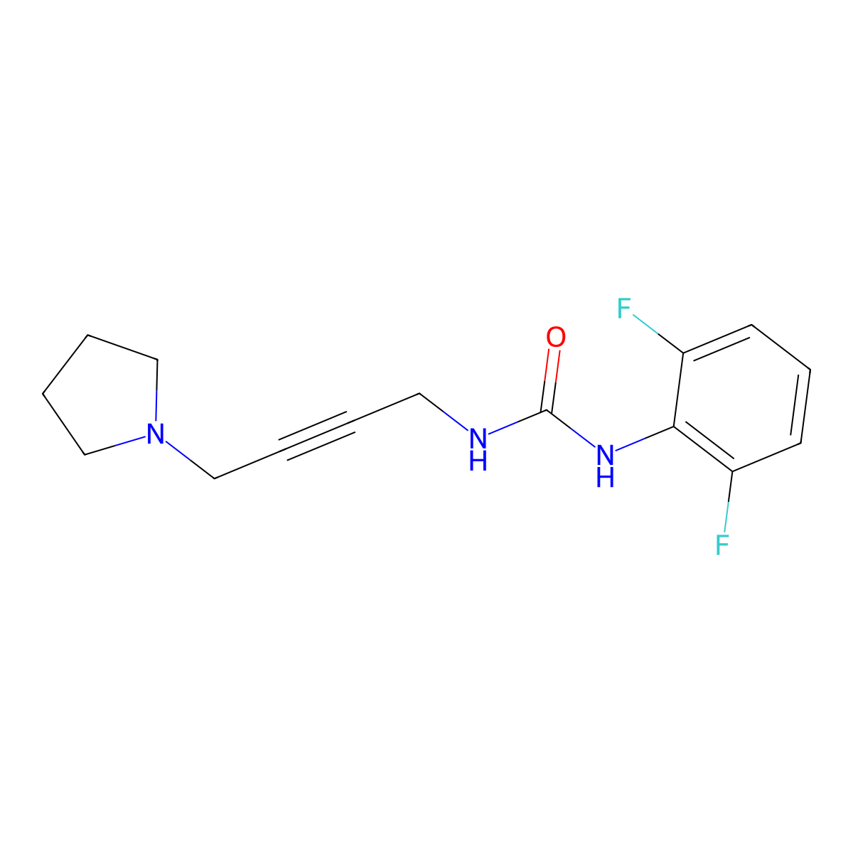 1-(2,6-Difluorophenyl)-3-(4-(pyrrolidin-1-yl)but-2-yn-1-yl)urea molecular structure, CAS 1396750-10-9