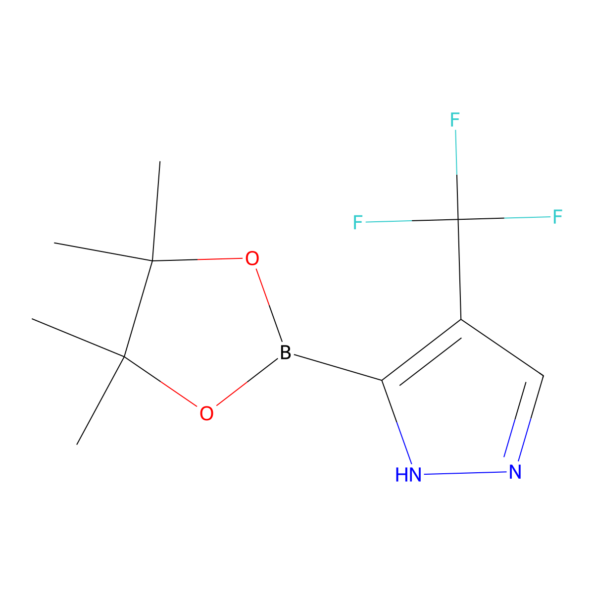 5-(tetramethyl-1,3,2-dioxaborolan-2-yl)-4-(trifluoromethyl)-1H-pyrazole molecular structure, CAS 1396750-11-0
