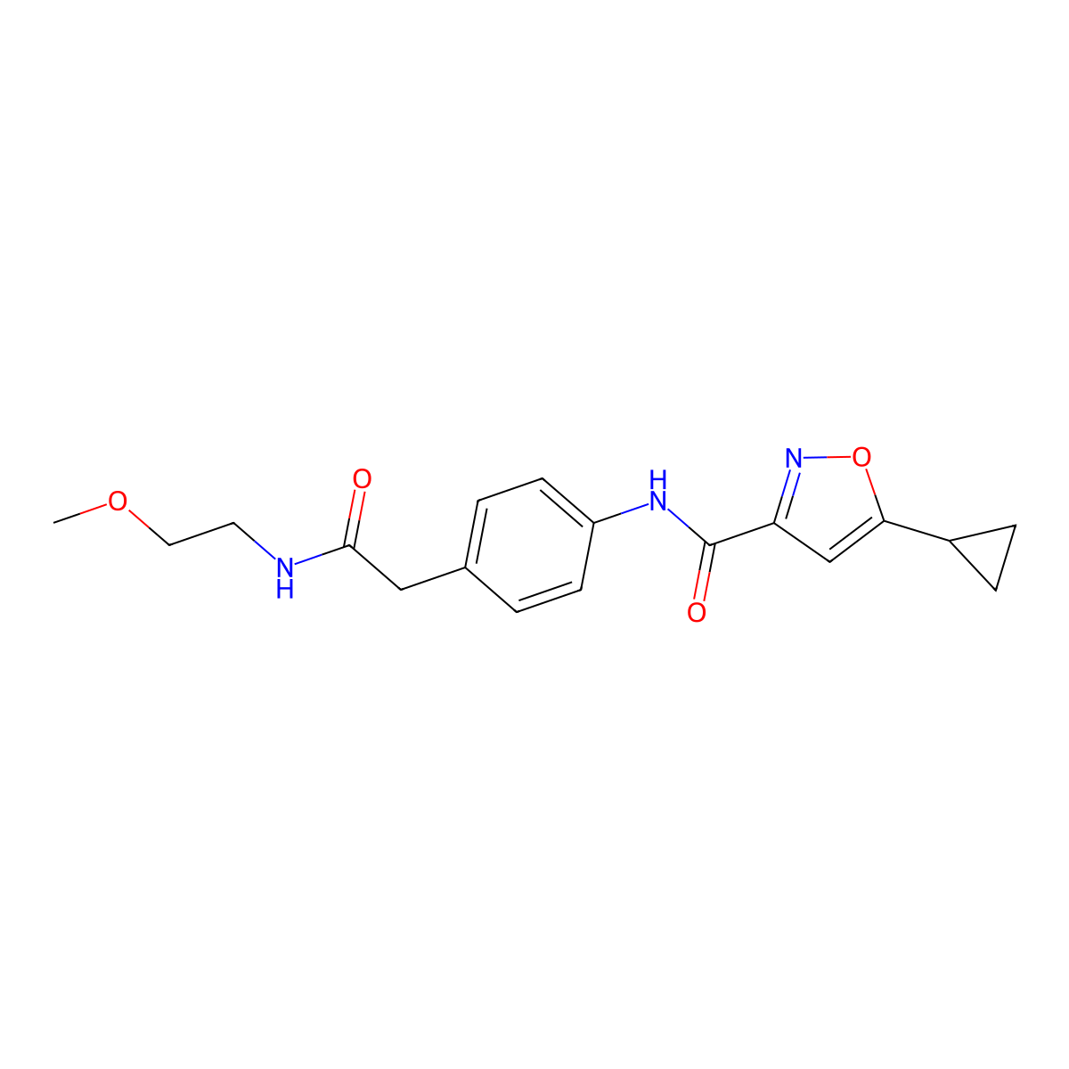 5-cyclopropyl-N-(4-(2-((2-methoxyethyl)amino)-2-oxoethyl)phenyl)isoxazole-3-carboxamide molecular structure, CAS 1396750-17-6
