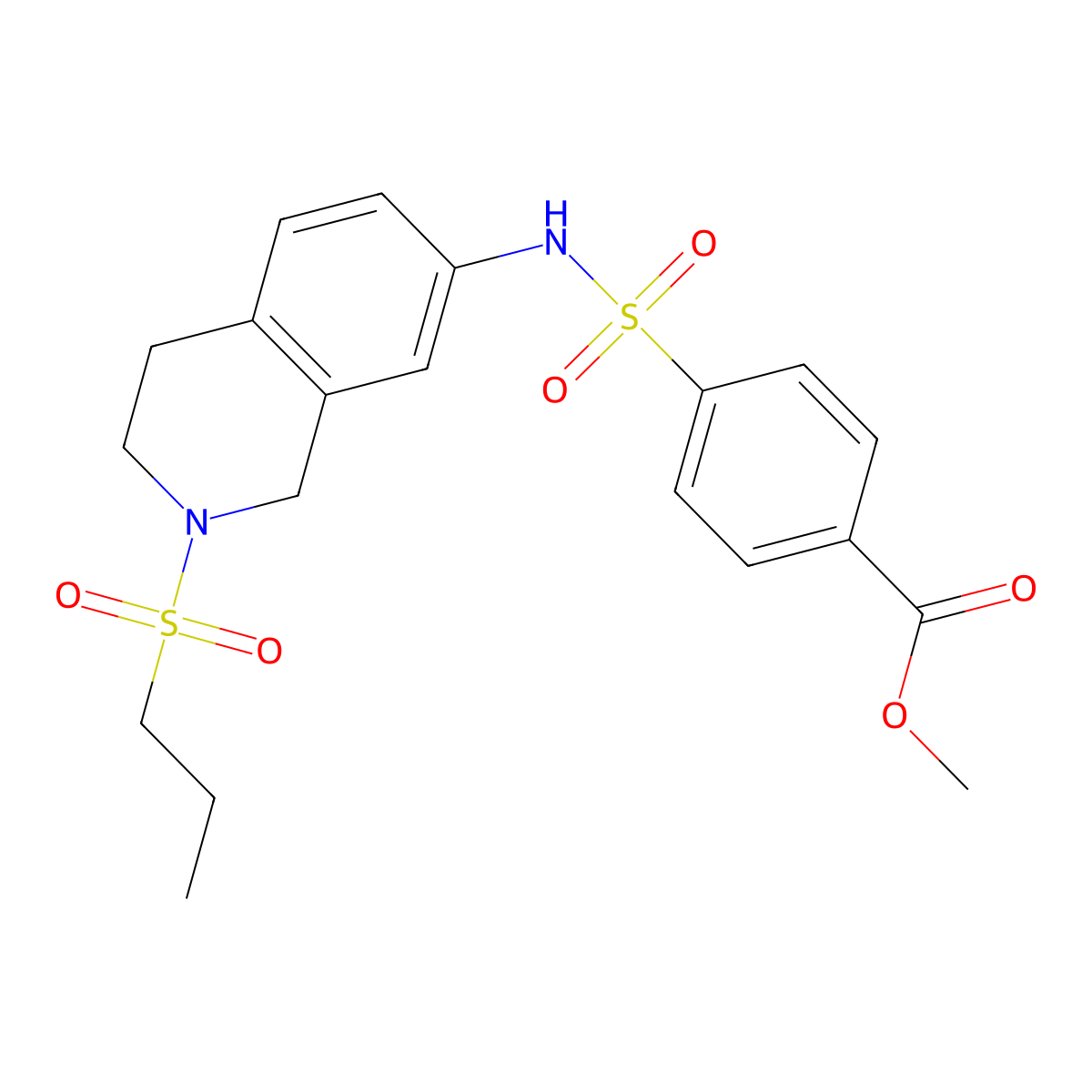 methyl 4-(N-(2-(propylsulfonyl)-1,2,3,4-tetrahydroisoquinolin-7-yl)sulfamoyl)benzoate molecular structure, CAS 1396750-23-4