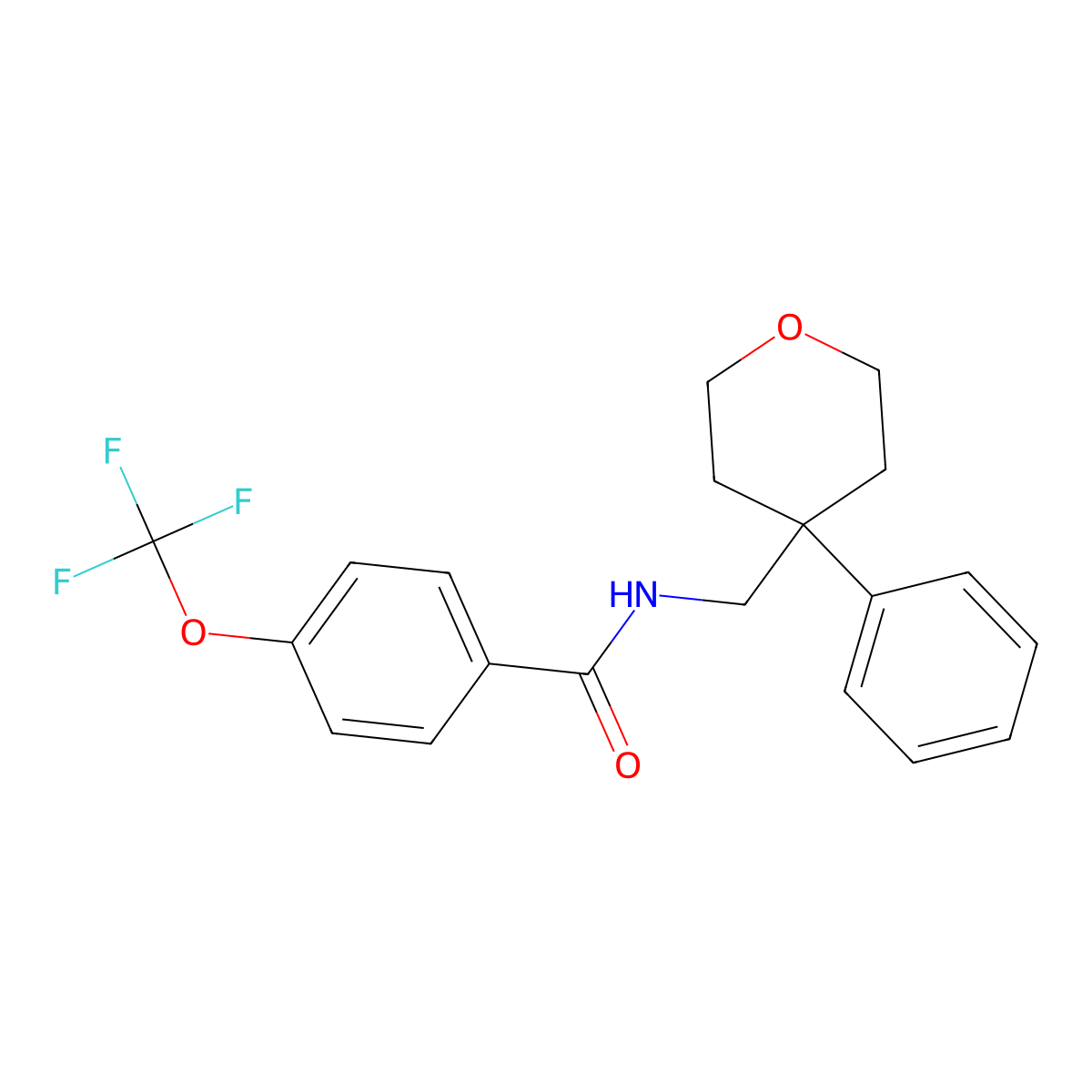 N-((4-phenyltetrahydro-2H-pyran-4-yl)methyl)-4-(trifluoromethoxy)benzamide molecular structure, CAS 1396750-28-9