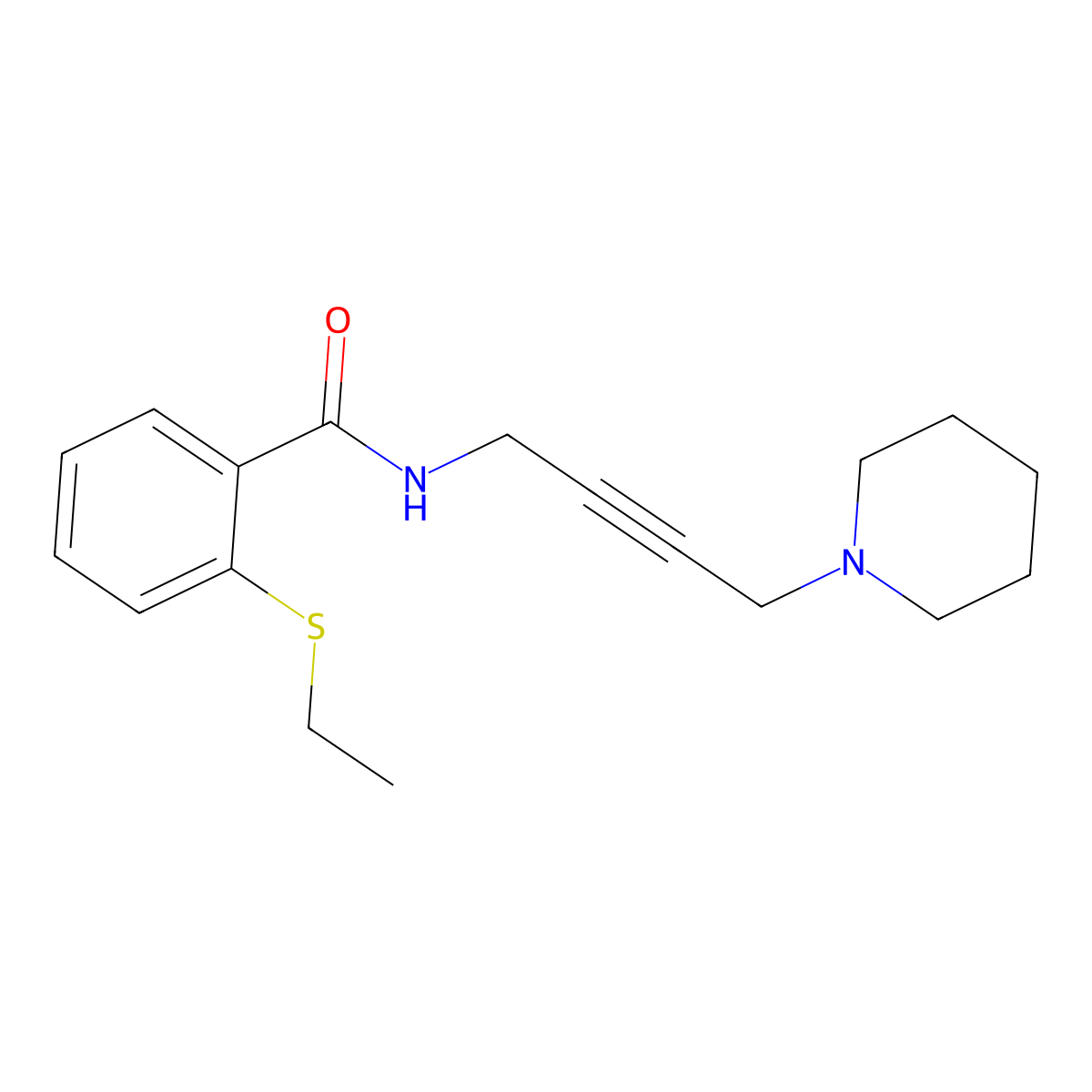 2-(ethylthio)-N-(4-(piperidin-1-yl)but-2-yn-1-yl)benzamide molecular structure, CAS 1396750-29-0