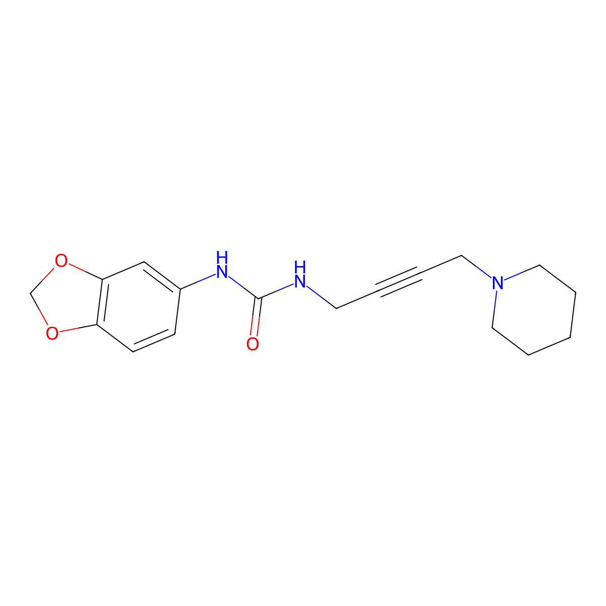 1-(Benzo[d][1,3]dioxol-5-yl)-3-(4-(piperidin-1-yl)but-2-yn-1-yl)urea molecular structure, CAS 1396750-30-3