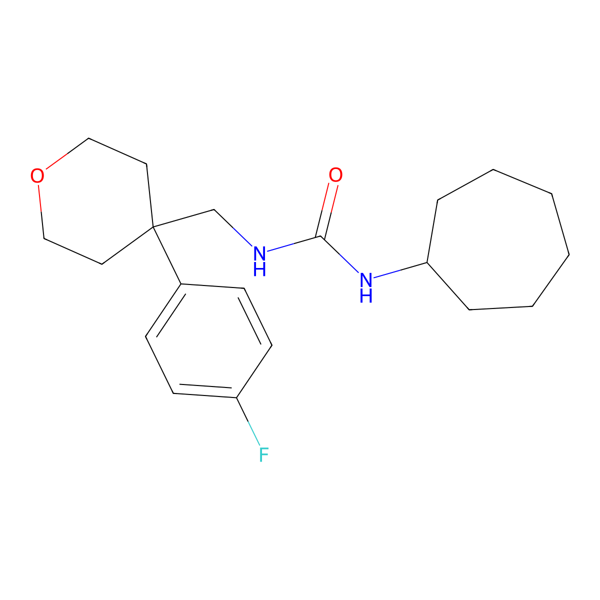 1-Cycloheptyl-3-{[4-(4-fluorophenyl)oxan-4-yl]methyl}urea molecular structure, CAS 1396750-31-4