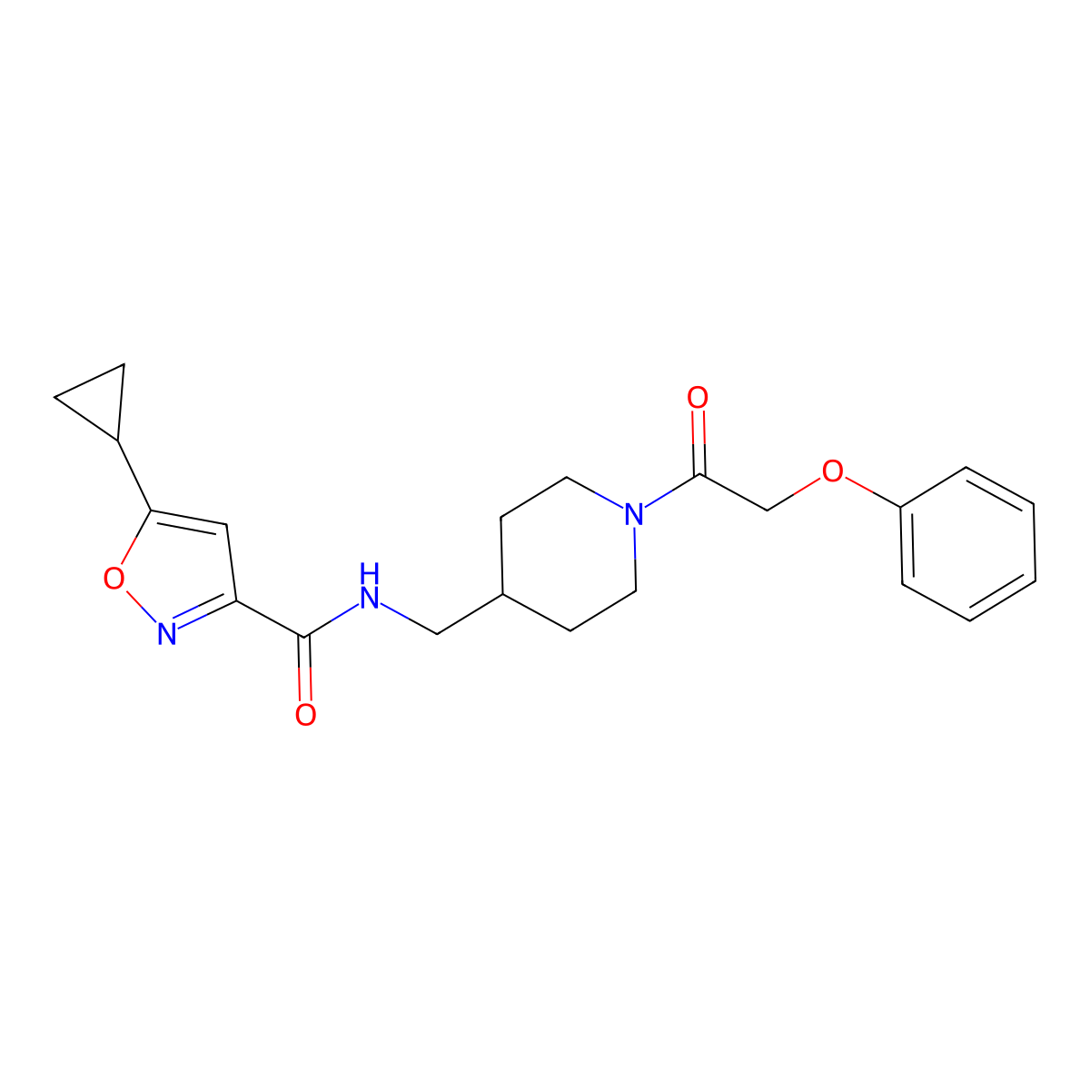 5-cyclopropyl-N-((1-(2-phenoxyacetyl)piperidin-4-yl)methyl)isoxazole-3-carboxamide molecular structure, CAS 1396750-39-2