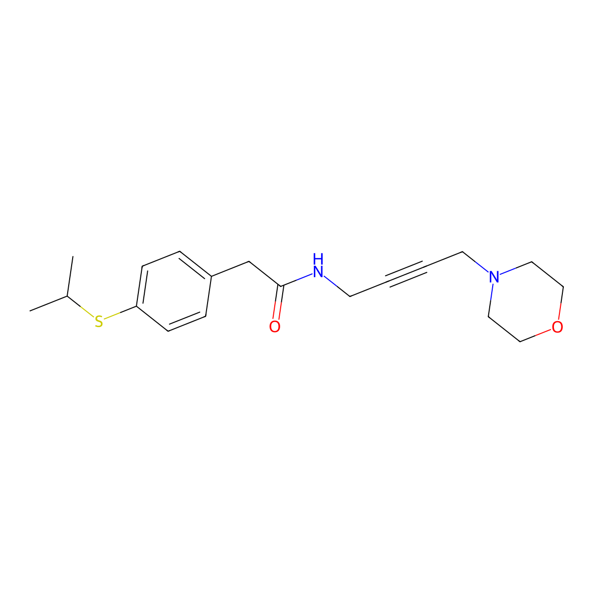 2-(4-(isopropylthio)phenyl)-N-(4-morpholinobut-2-yn-1-yl)acetamide molecular structure, CAS 1396750-40-5