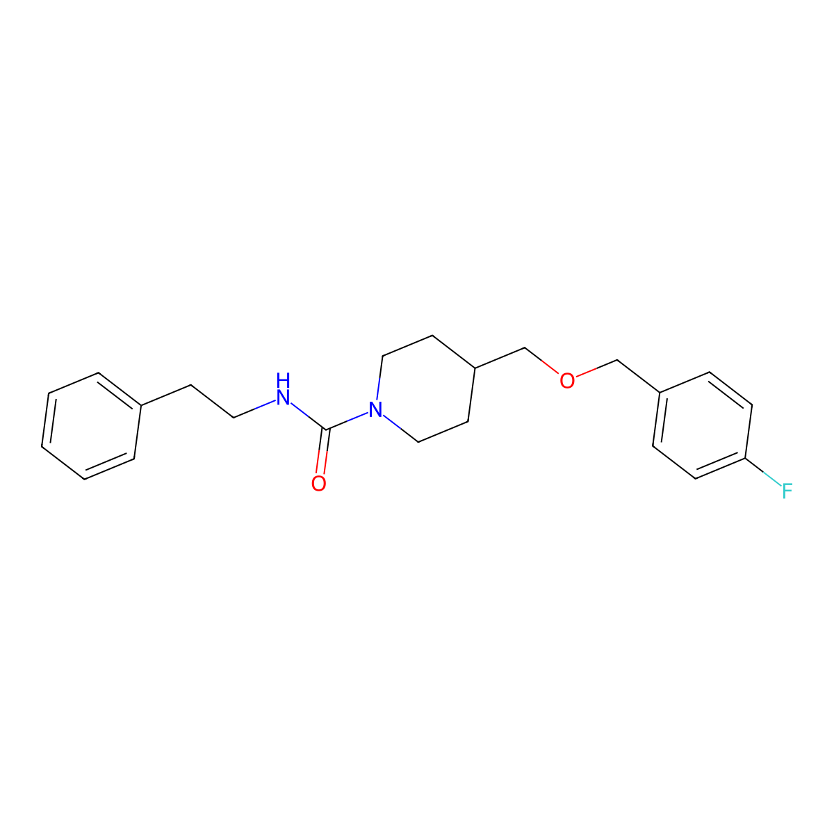 4-(((4-fluorobenzyl)oxy)methyl)-N-phenethylpiperidine-1-carboxamide molecular structure, CAS 1396750-65-4
