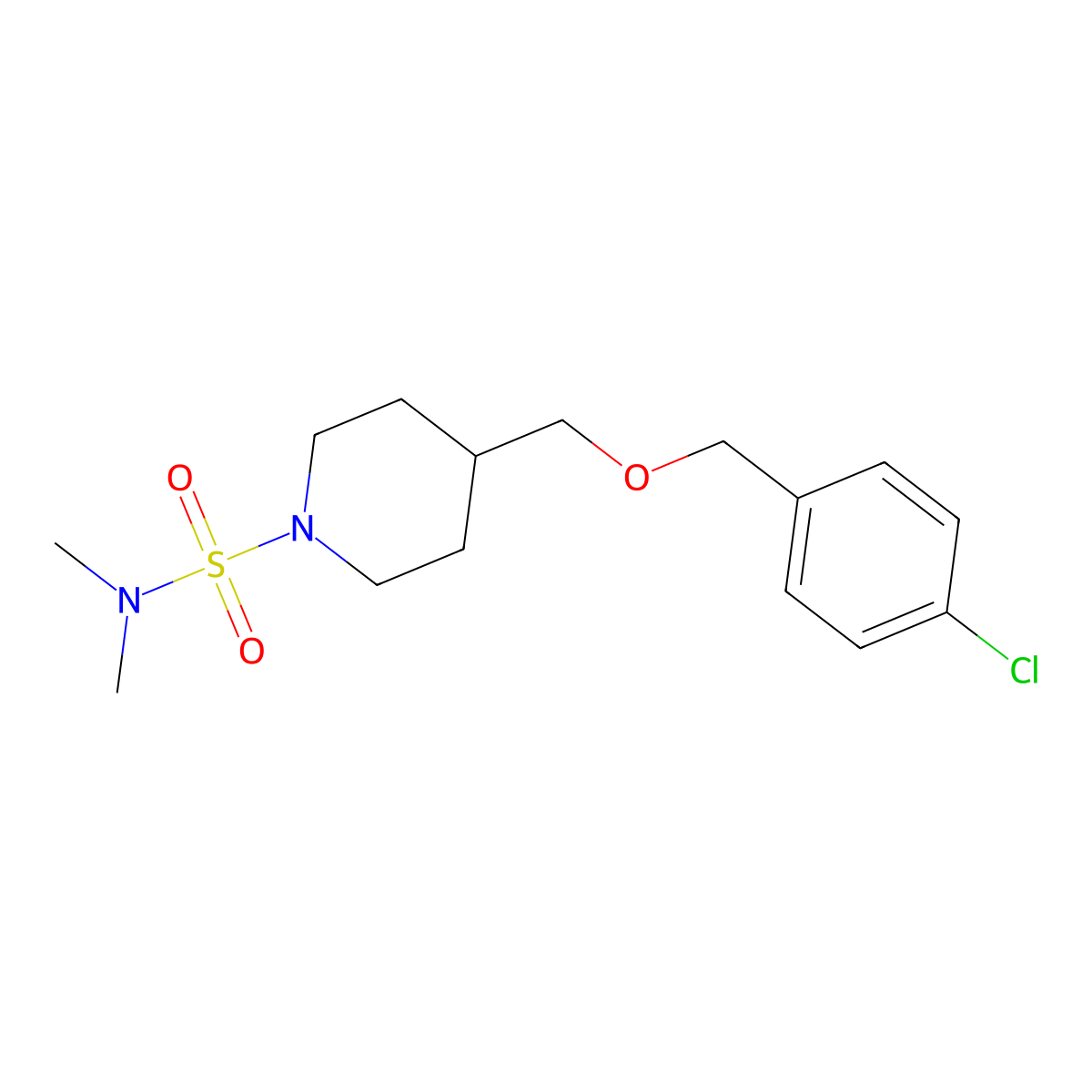 4-(((4-chlorobenzyl)oxy)methyl)-N,N-dimethylpiperidine-1-sulfonamide molecular structure, CAS 1396750-73-4